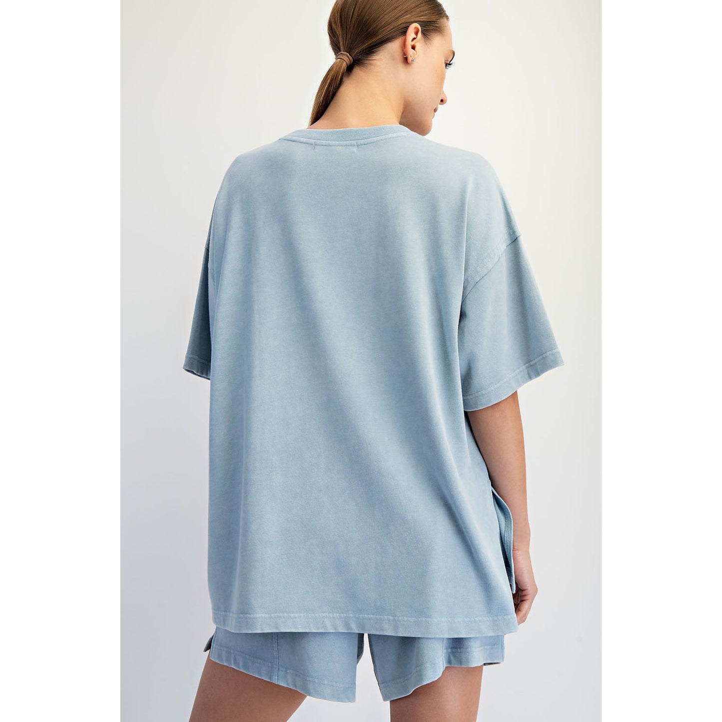Mineral Washed Side Slit Shirt, Utility Blue