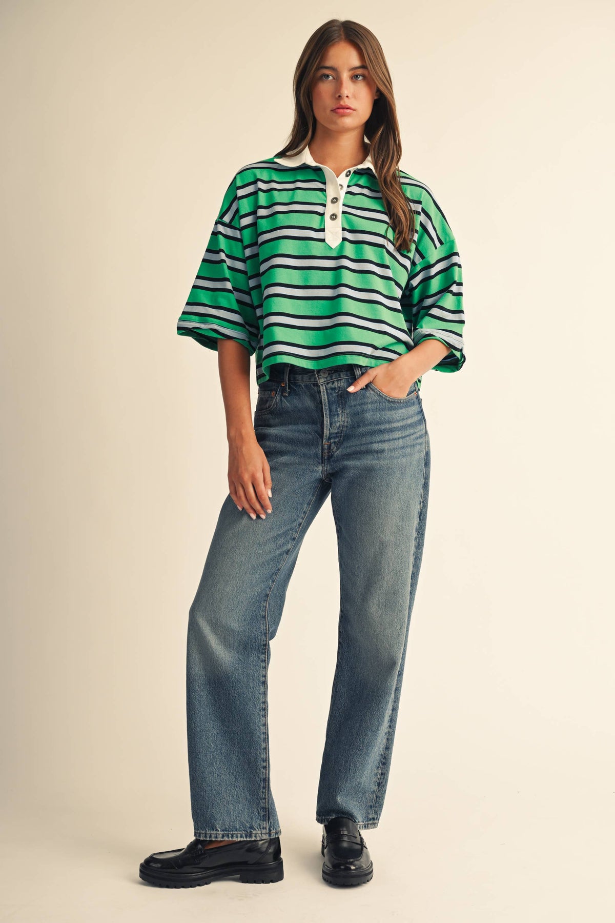 Striped Rugby Polo Top Tee