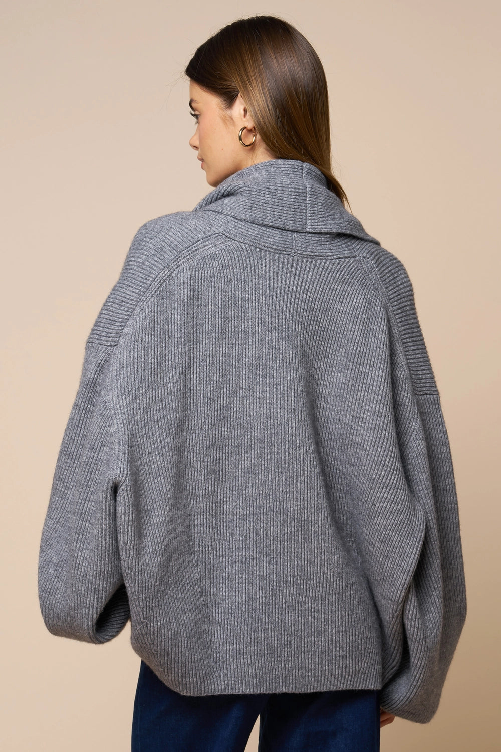 Shawl Collar Wrap Knit Cardigan, Grey