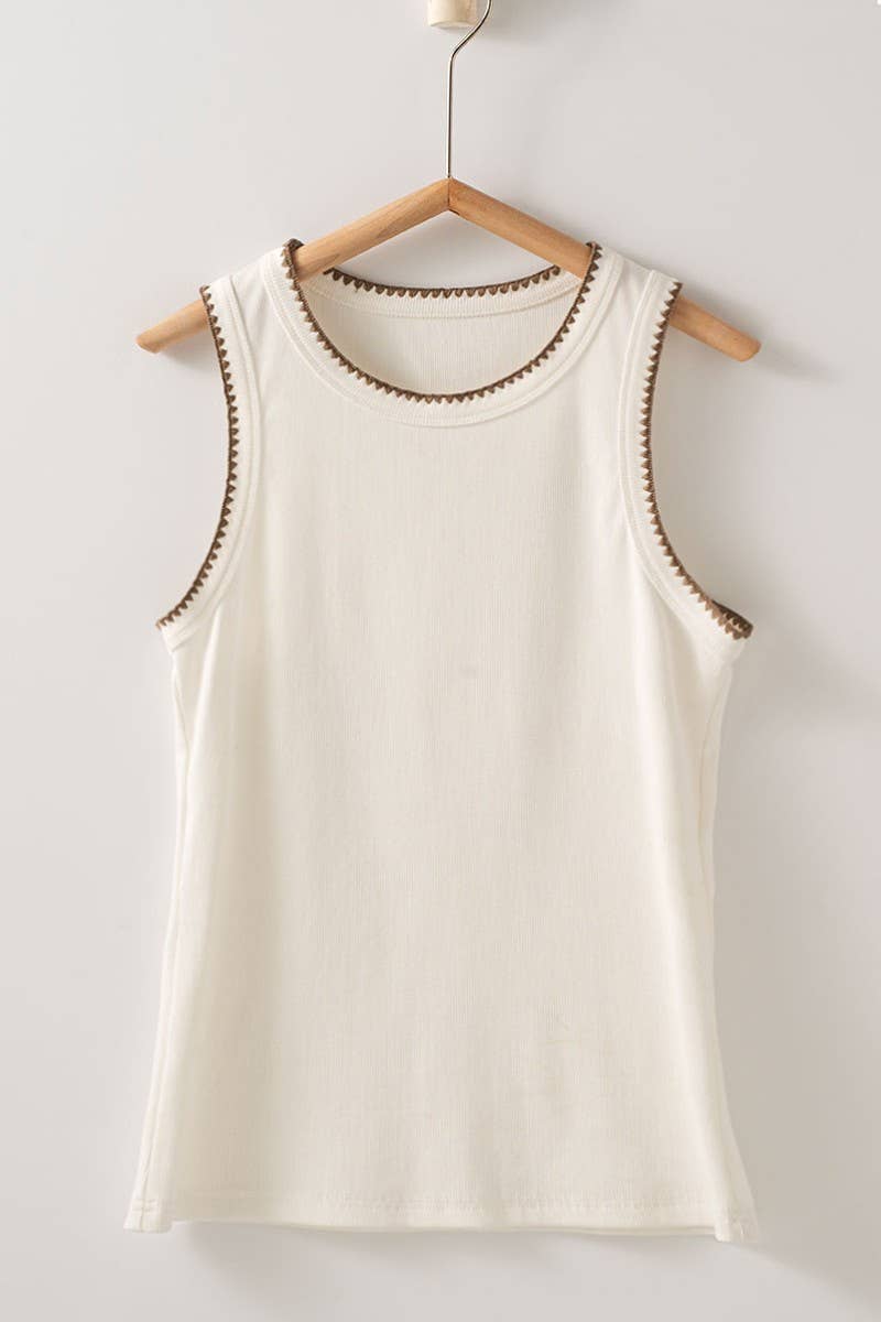 Contrast Trim Tank Top, Ivory