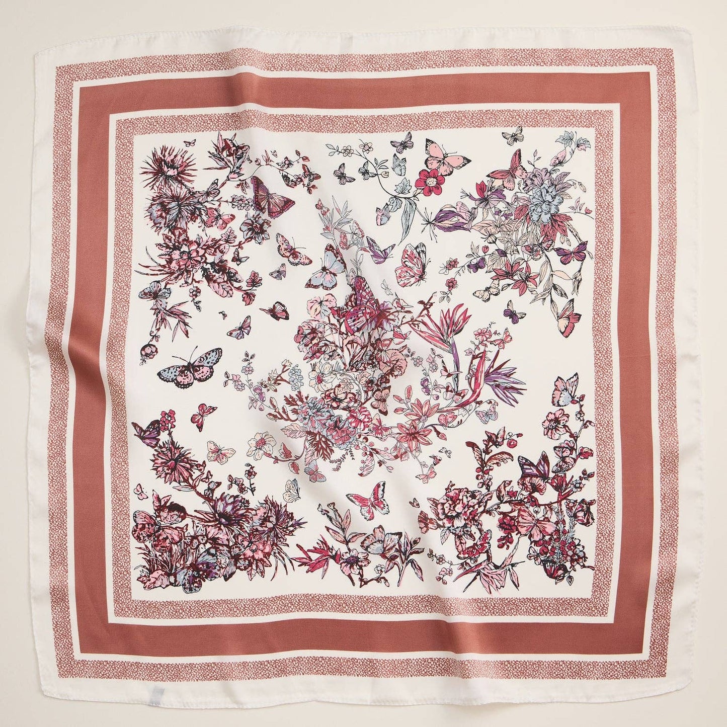 Floral Butterfly Square Scarf, Olive