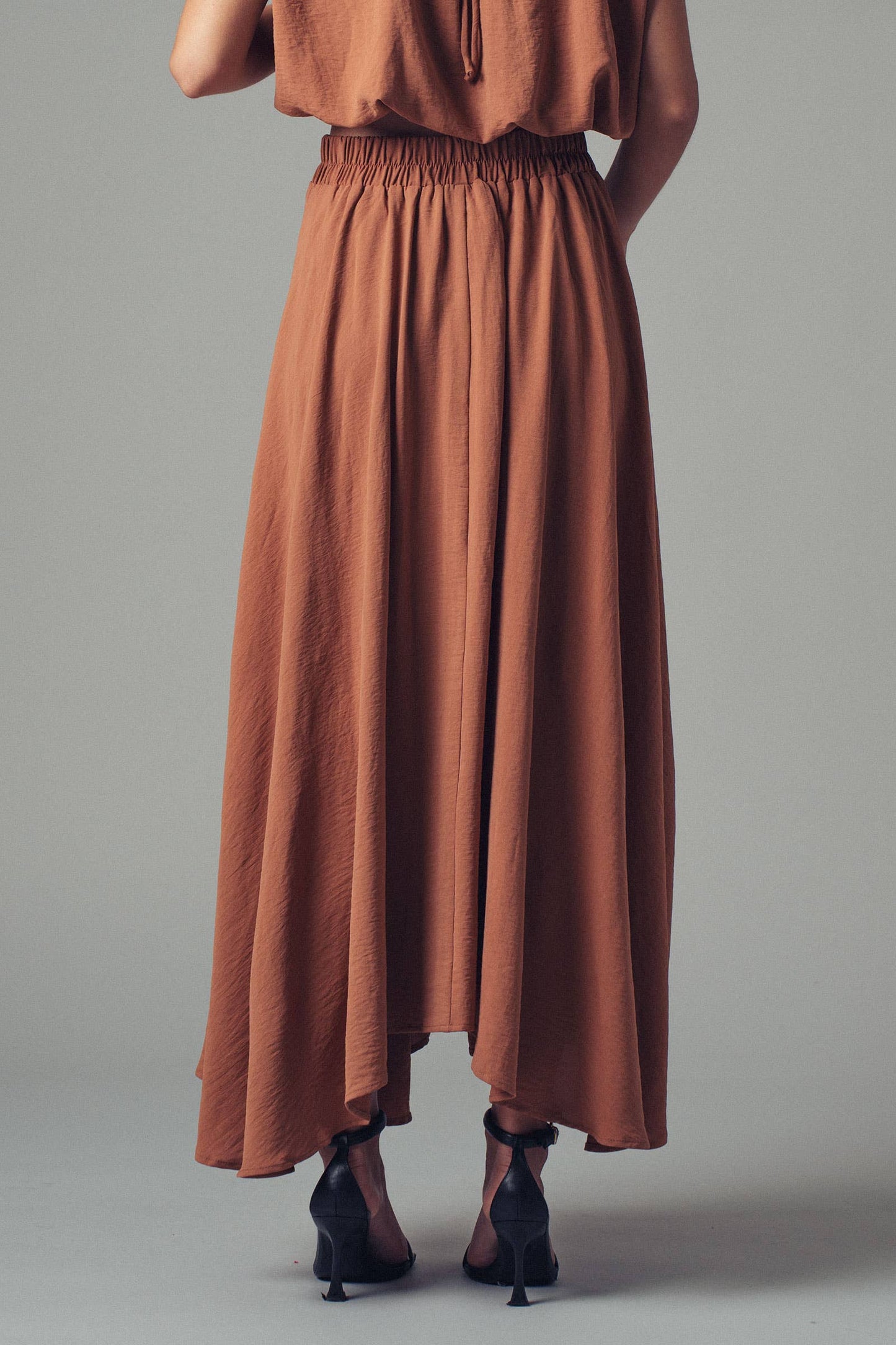 Pleated High-Waist Skirt, Camel