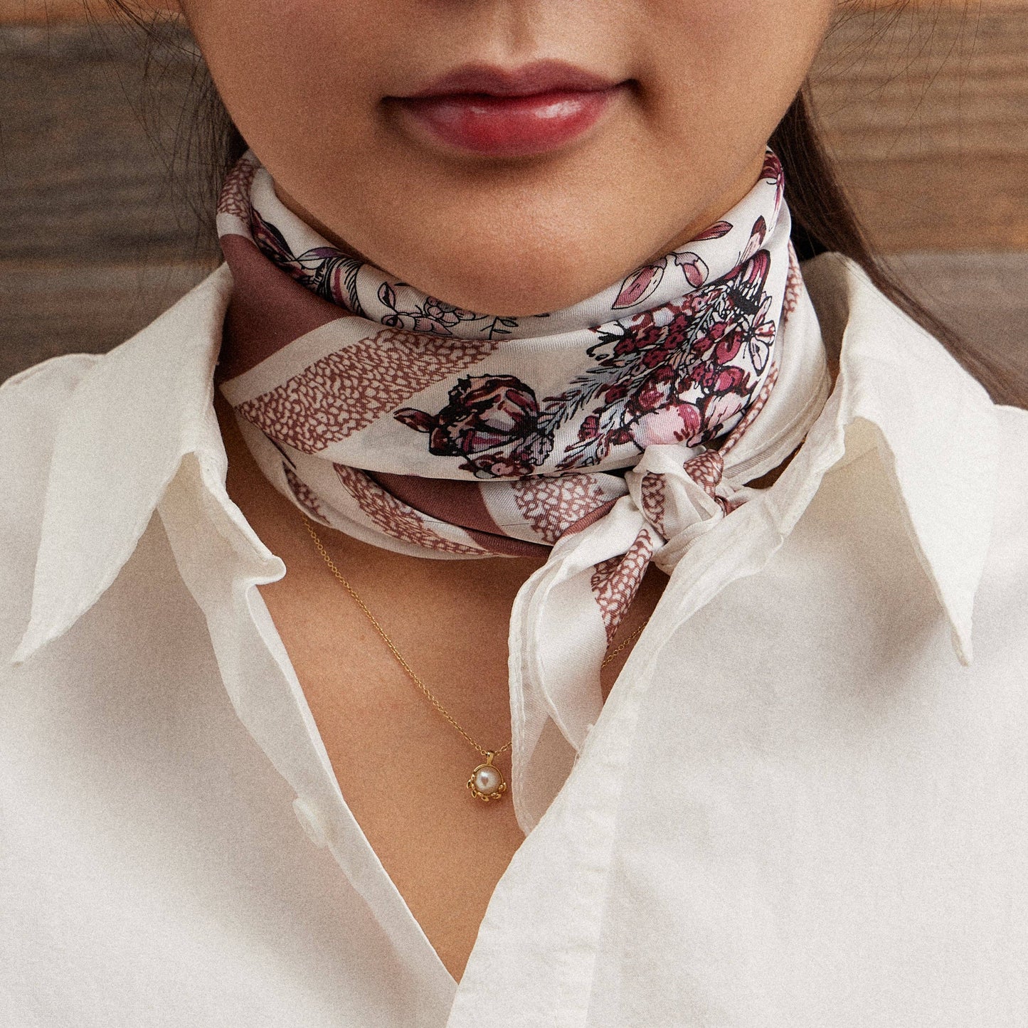 Floral Butterfly Square Scarf, Olive