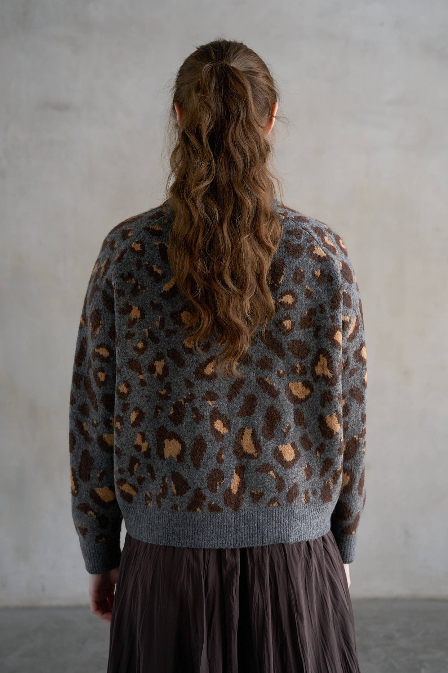 Leopard Crew Neck Sweater, Charcoal Leopard