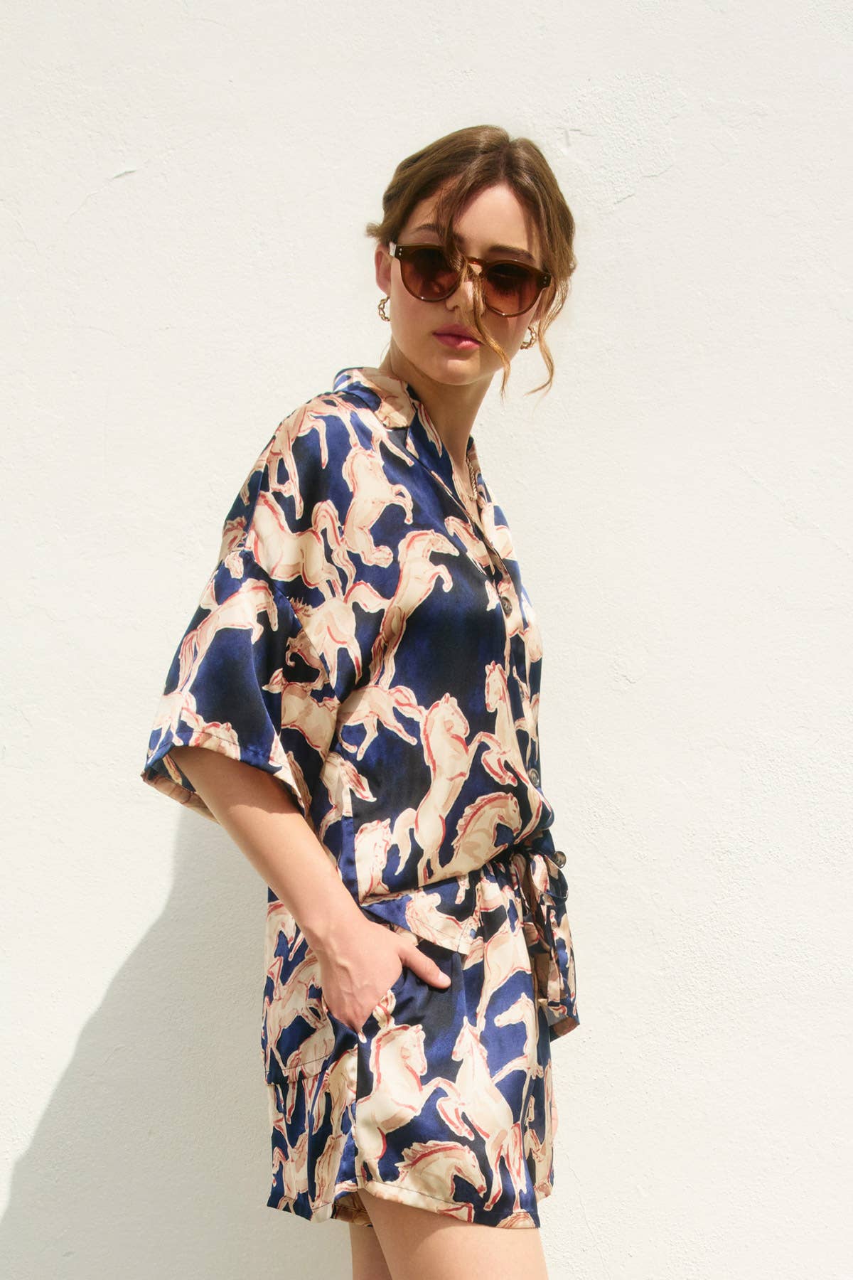 Western Shirt And Shorts Set, NAVY