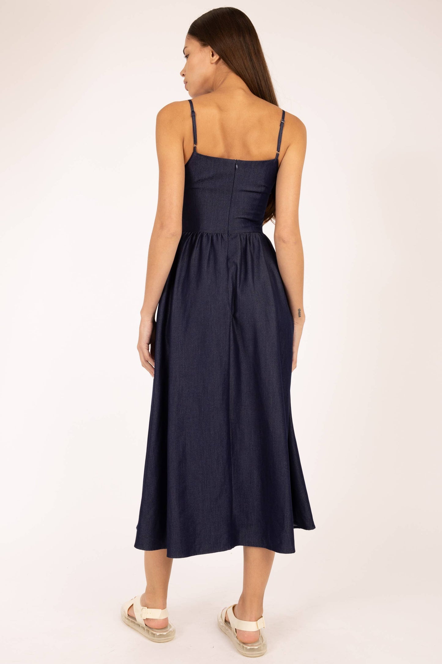Spagetti Strap Midi Dress, Navy, Denim