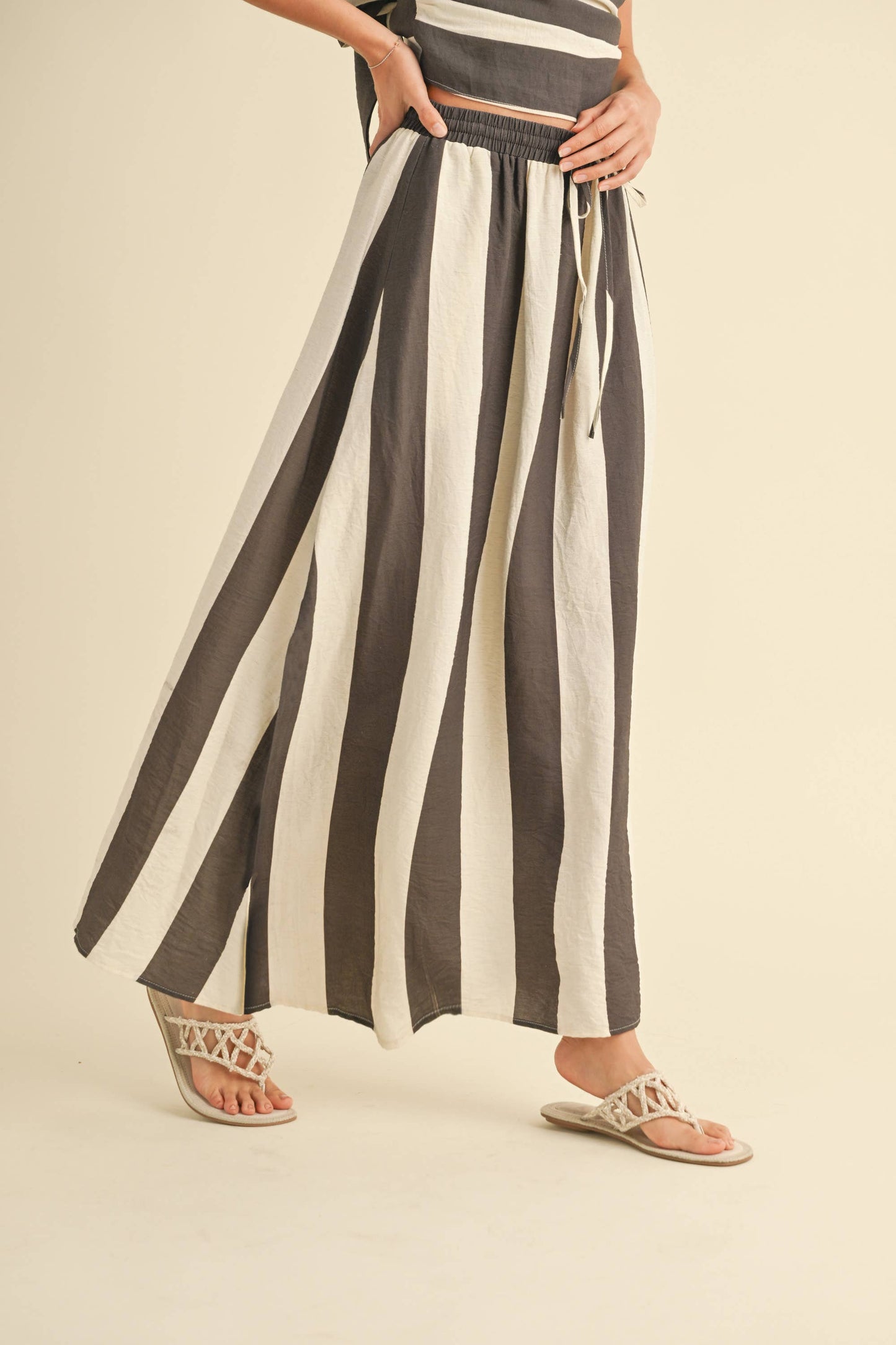 Wide-Stripe Skirt, Chocolate and White
