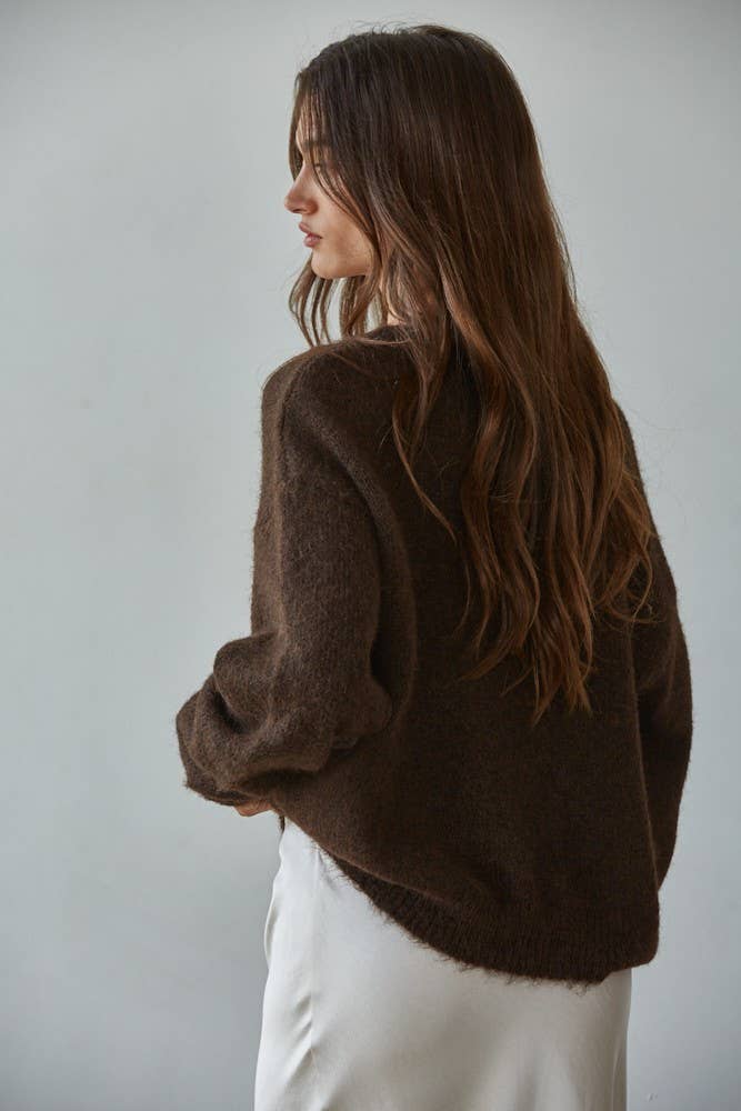 CARDIGAN BUTTON DOWN, DARK CHOCOLATE