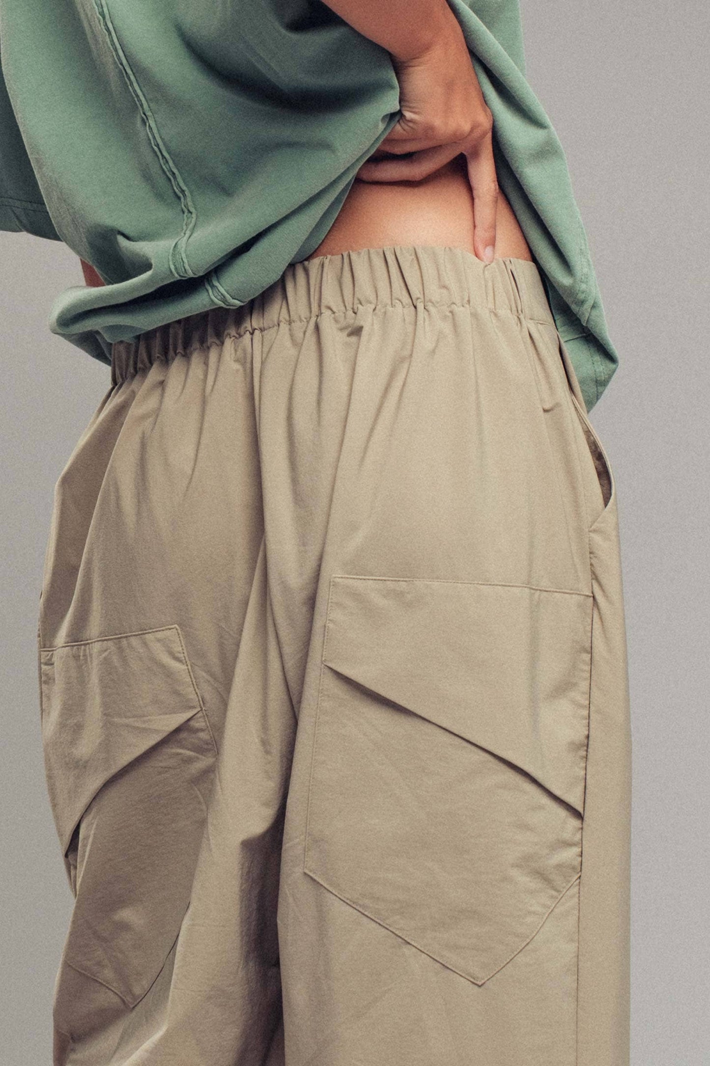 Wide-Leg Cropped Utility Pants: KHAKI