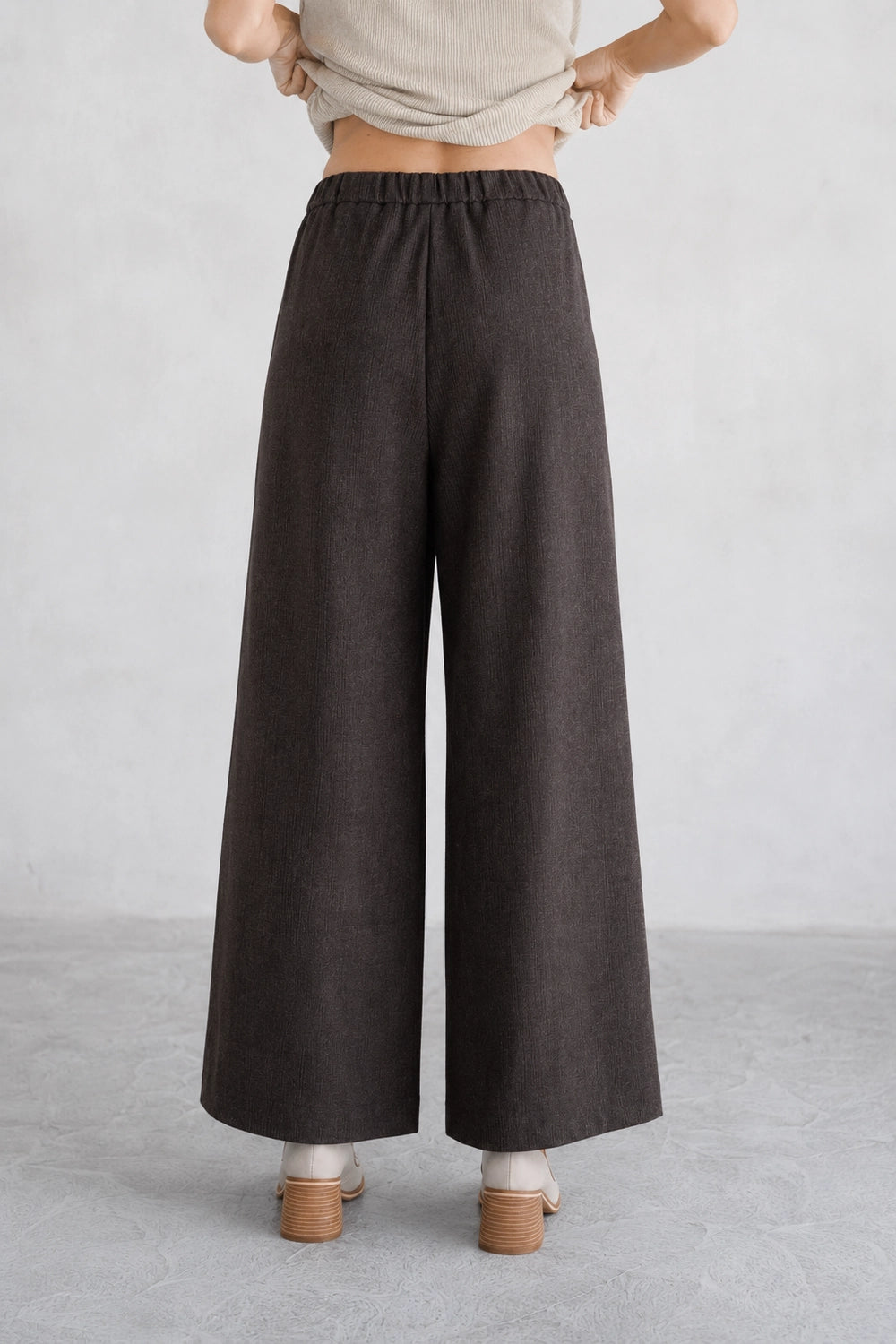 Brown Wool Wide Leg Pants