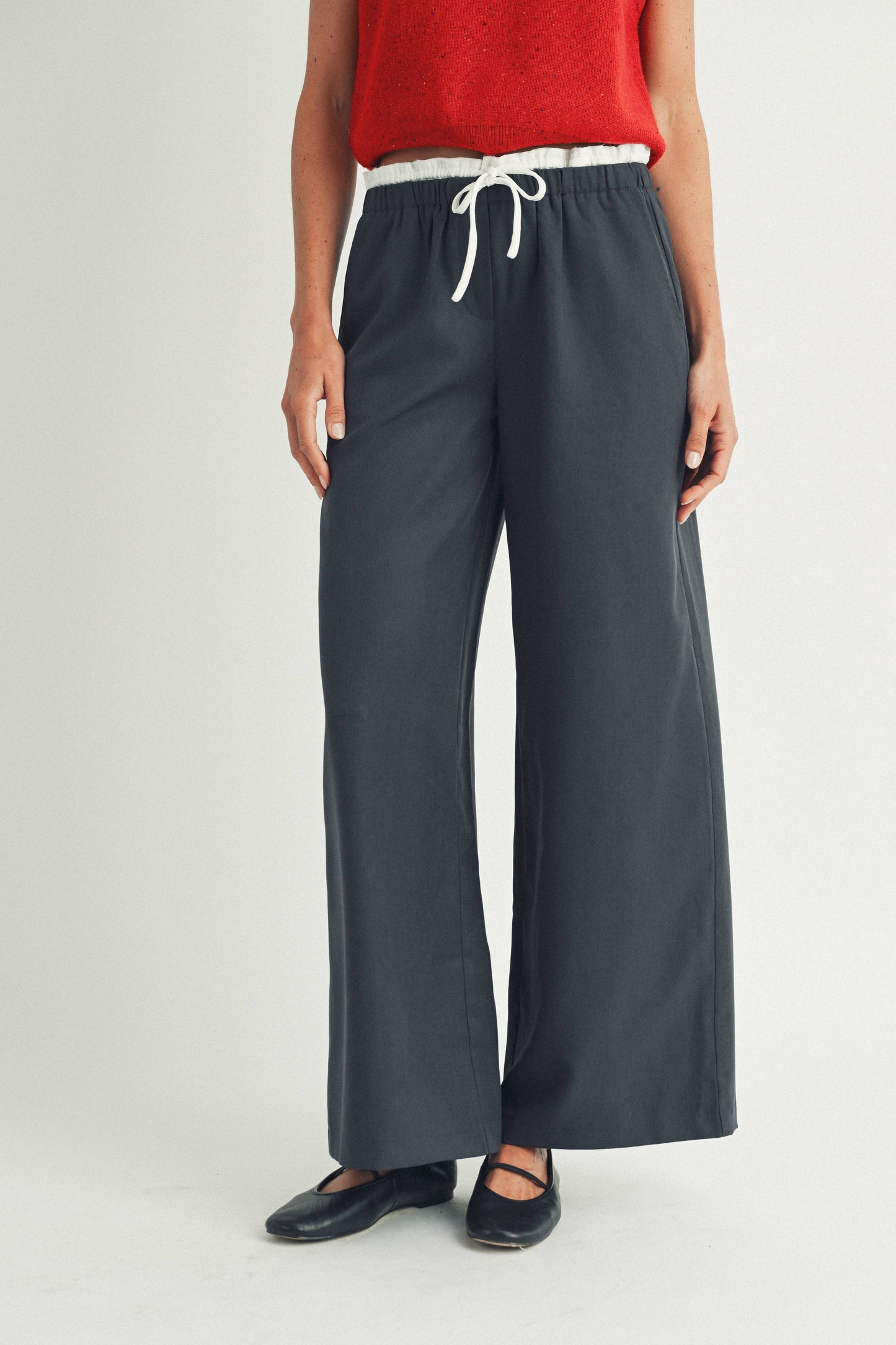 Contrast Wide Leg Pants, Navy