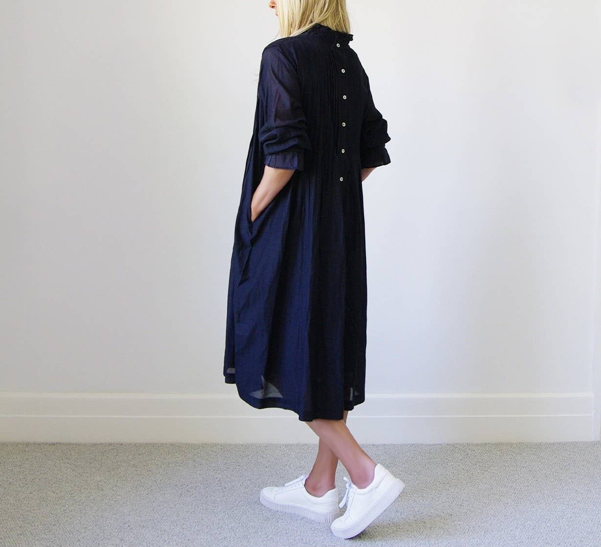 Morgan Button Back Dress, Navy
