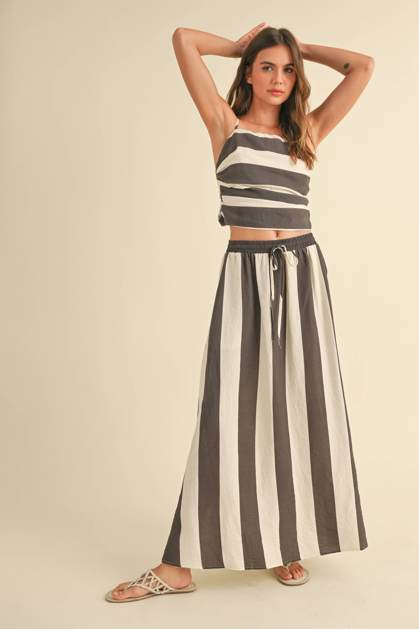 Wide-Stripe Skirt, Chocolate and White