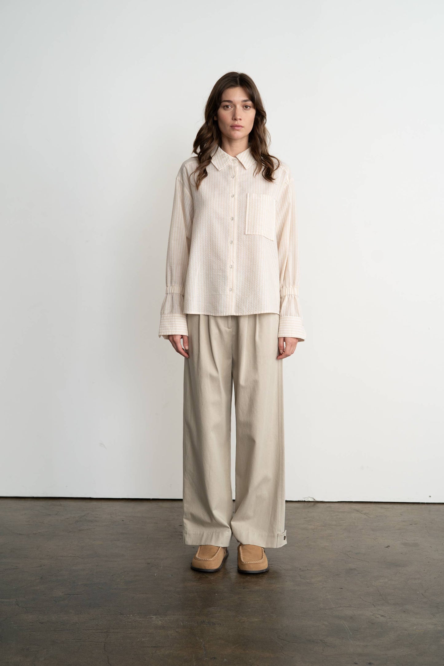Striped Textured Shirt, Tan and White