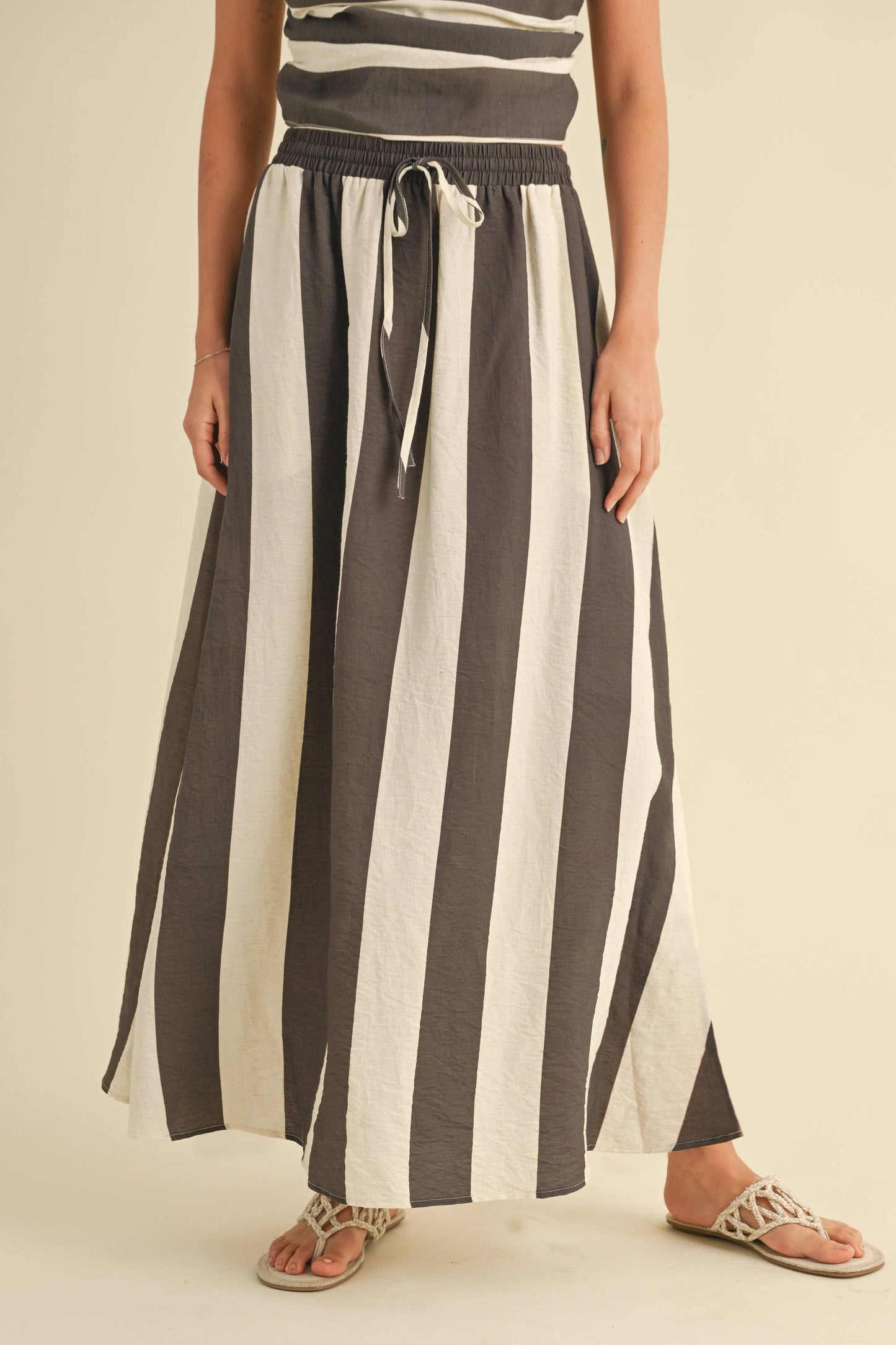 Wide-Stripe Skirt, Chocolate and White