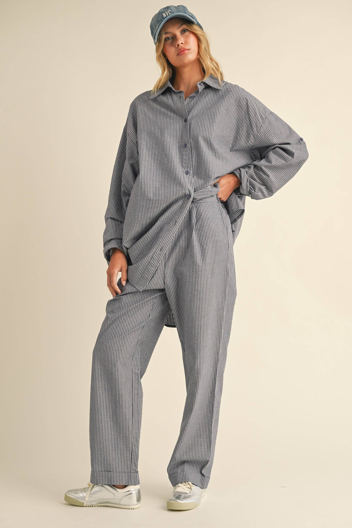 Oversized Pant Set, Blue and White
