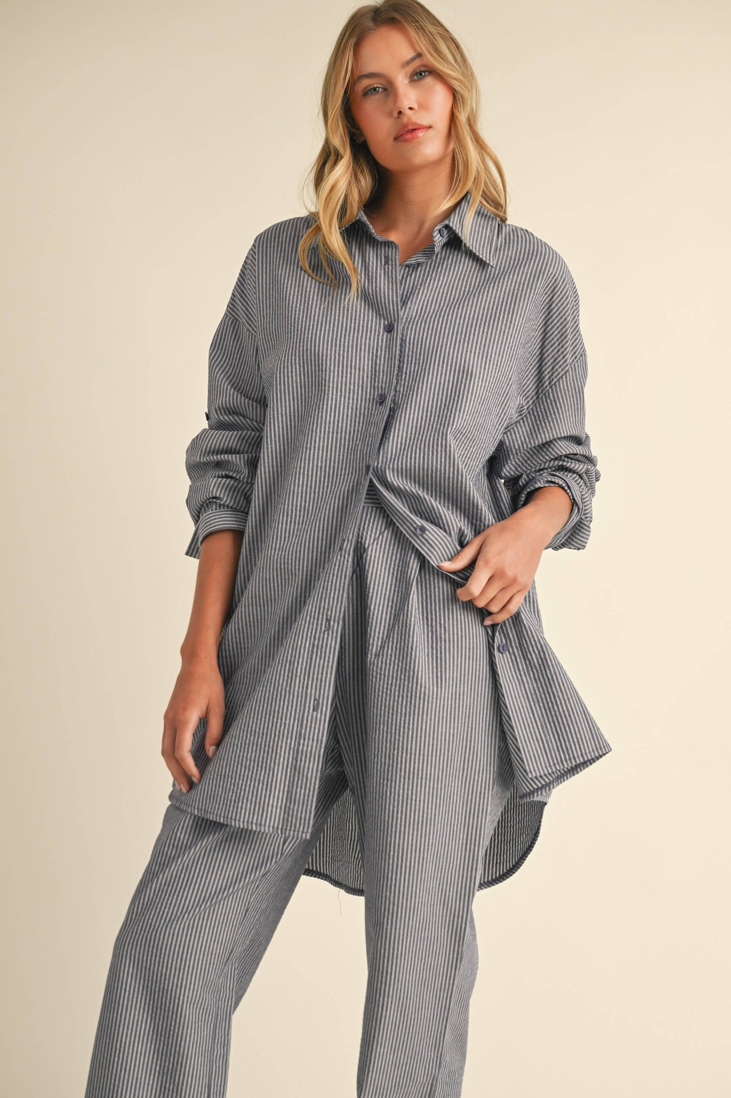 Oversized Pant Set, Blue and White