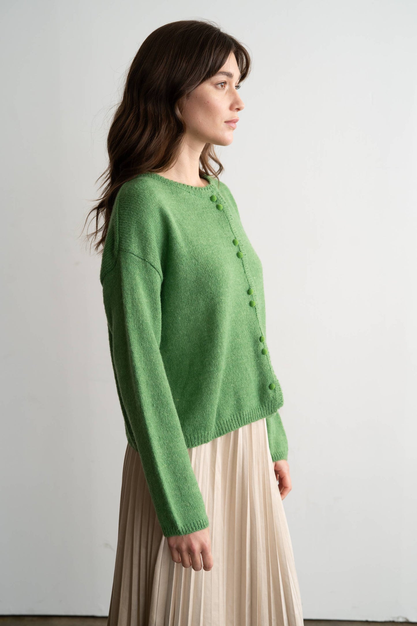 Crew Neck Cardigan, Forest Green