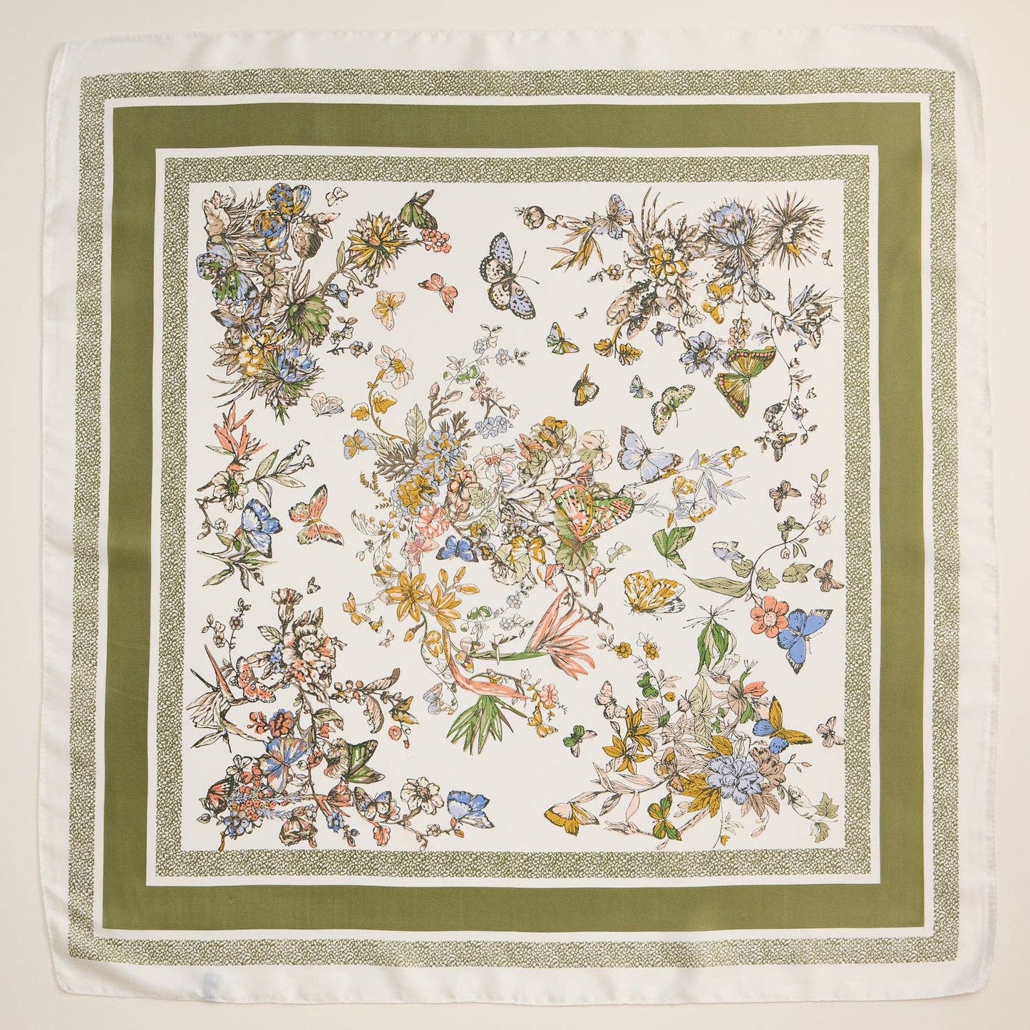 Floral Butterfly Square Scarf, Olive