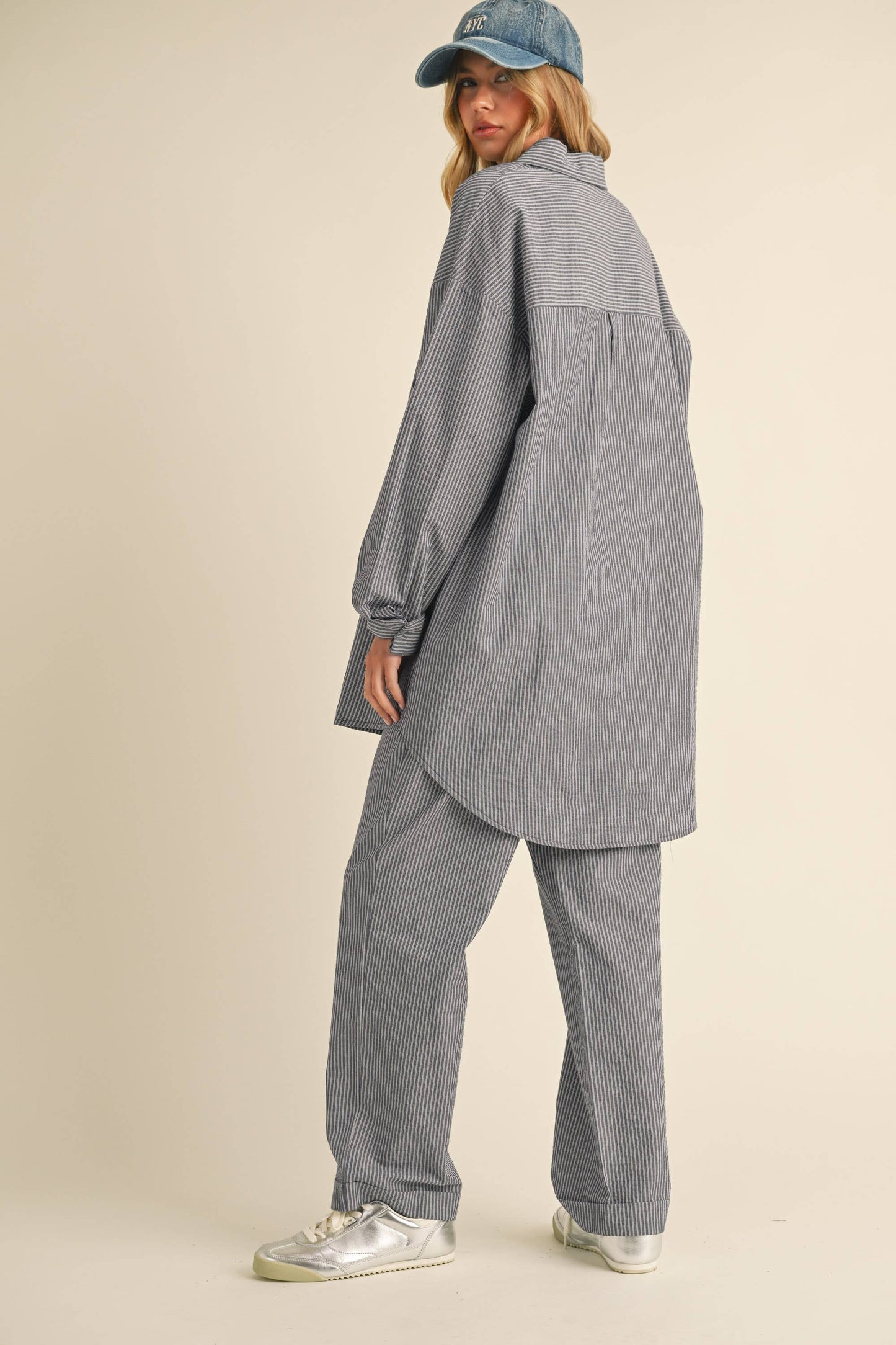 Oversized Pant Set, Blue and White