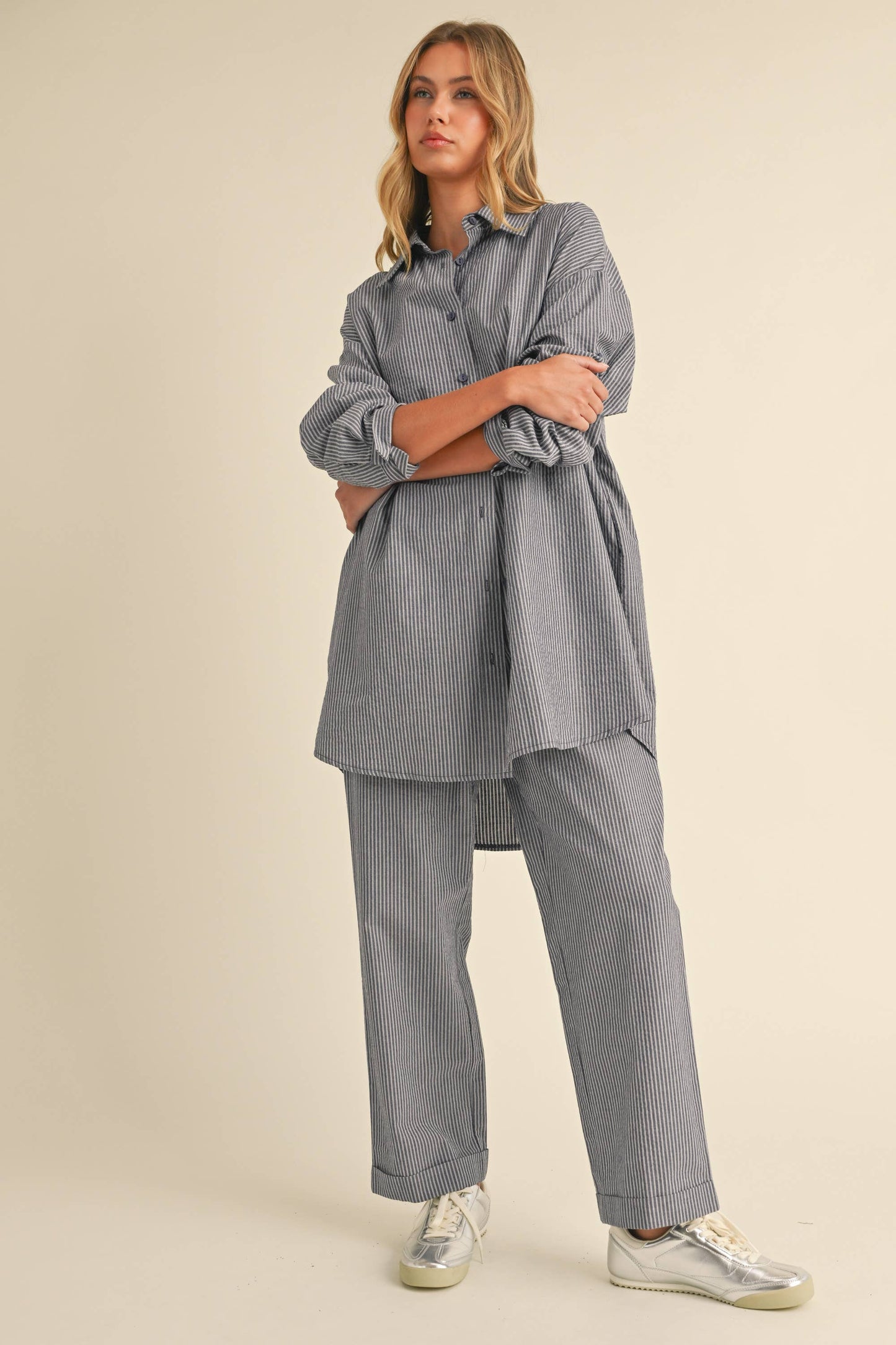 Oversized Pant Set, Blue and White