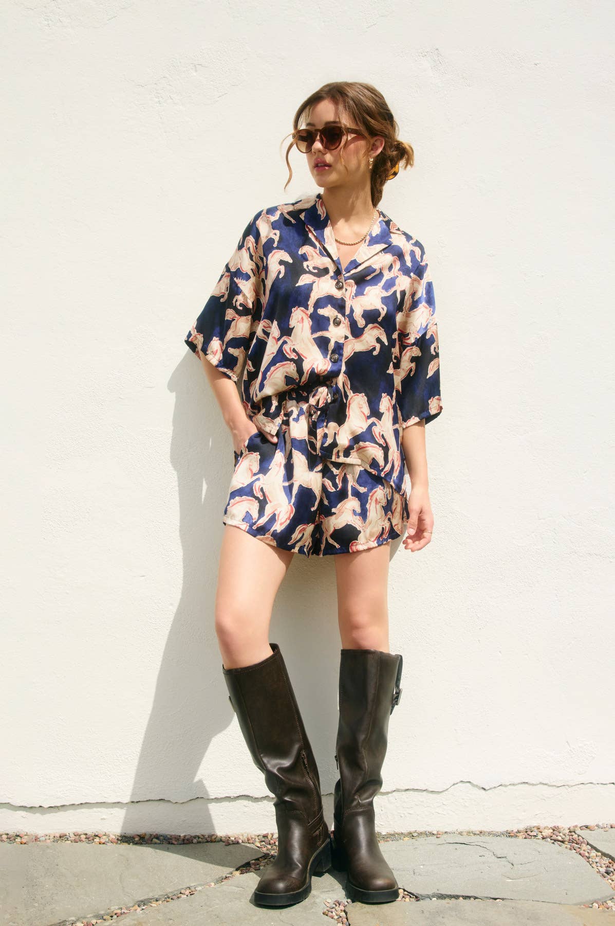Western Shirt And Shorts Set, NAVY