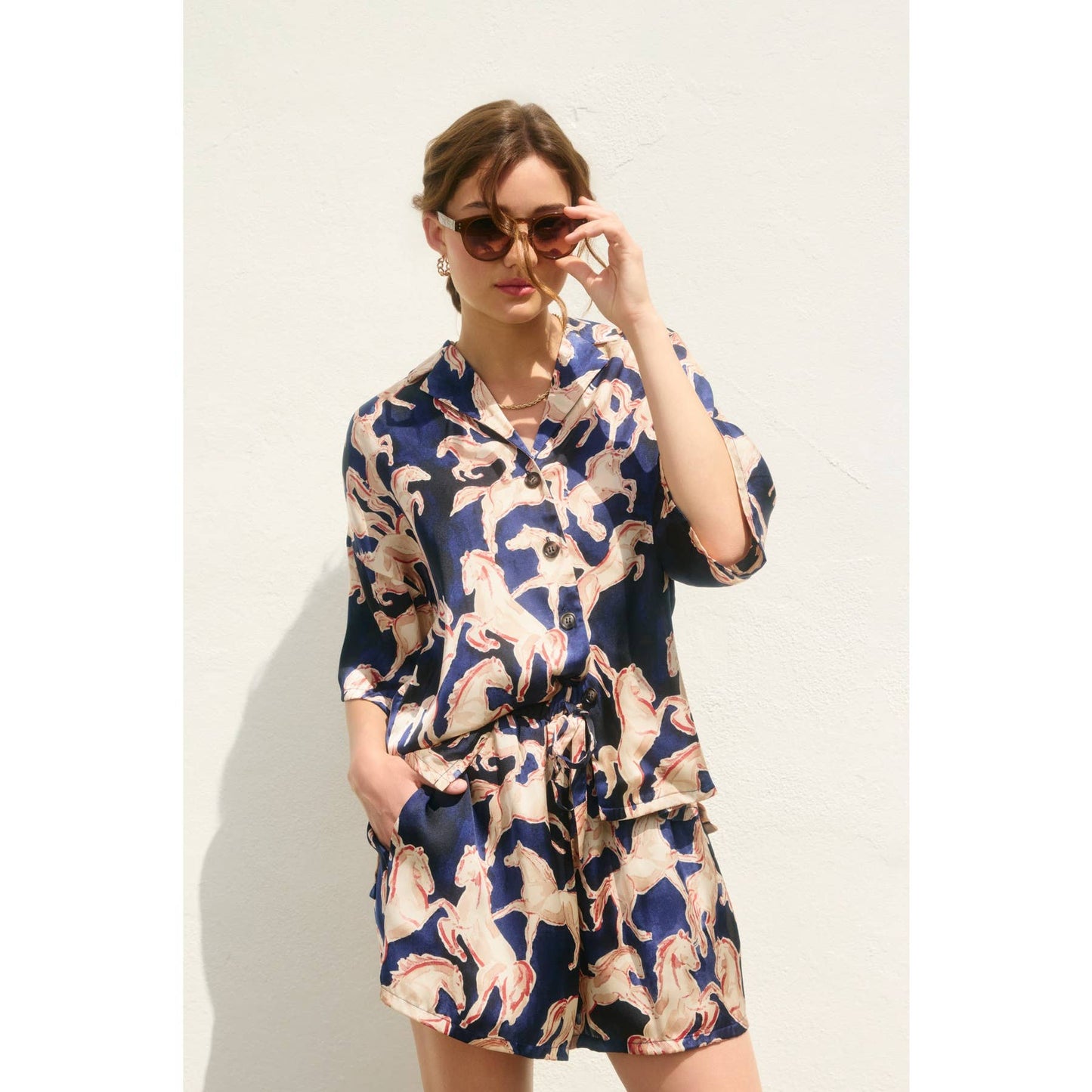 Western Shirt And Shorts Set, NAVY