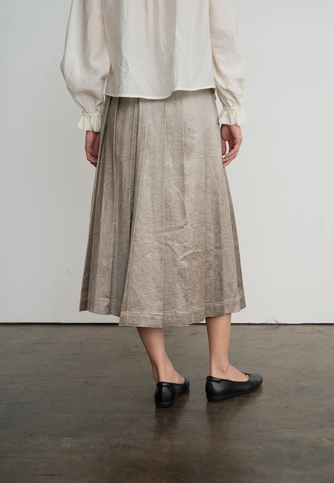 Pleated Faux Leather Midi Skirt, Bronze