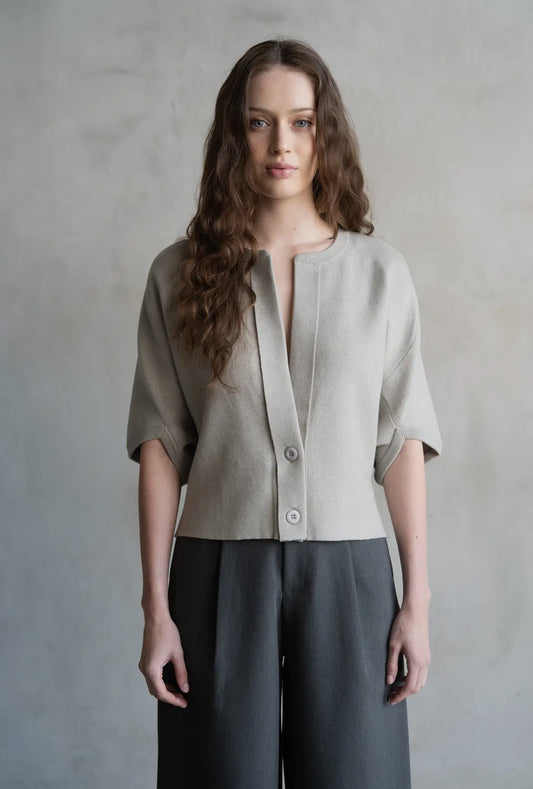 2 Button Short Sleeve Cardigan, Grey