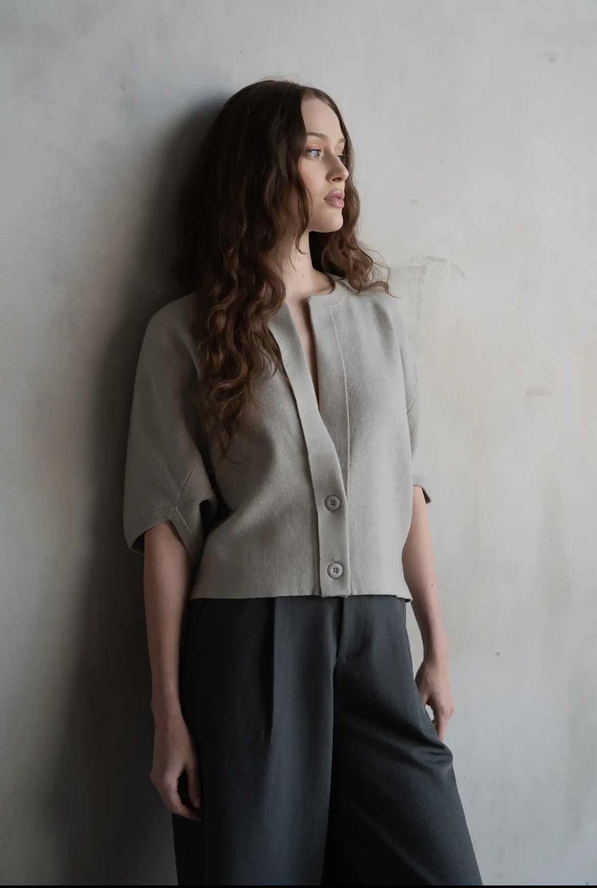 2 Button Short Sleeve Cardigan, Grey