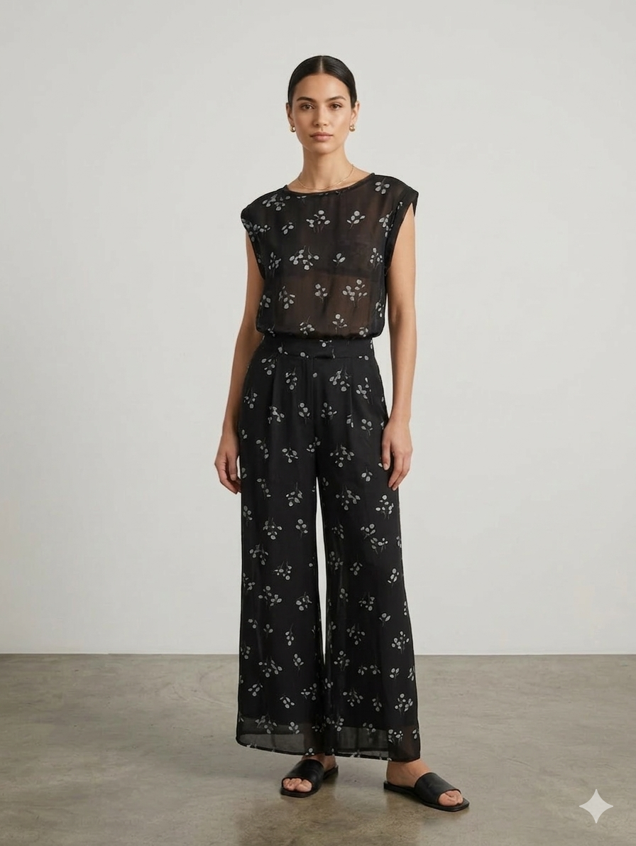 Montana Sleeveless Floral Top, Black