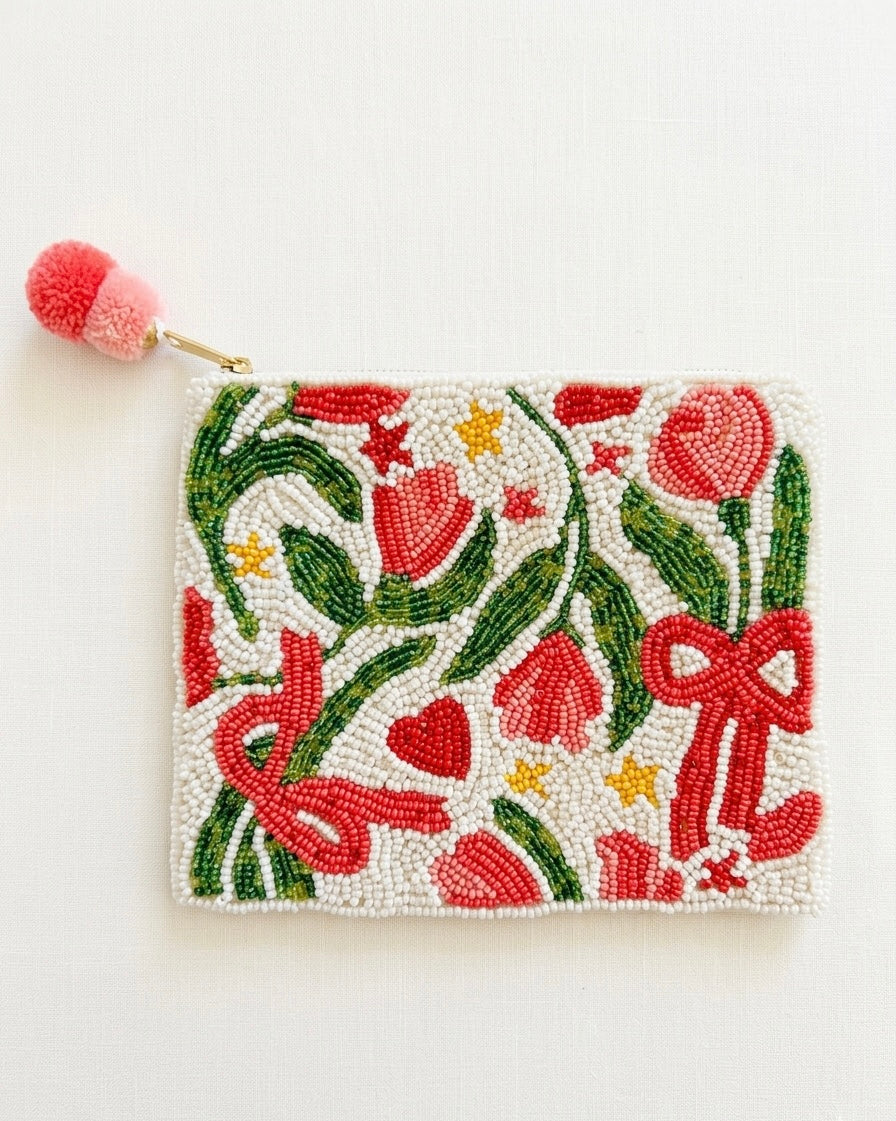 Bows and Floral Beaded Pouch