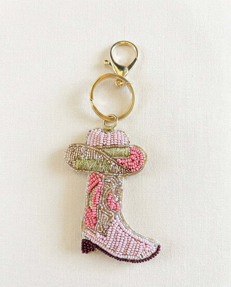 Pink Boot Beaded Bag Charm
