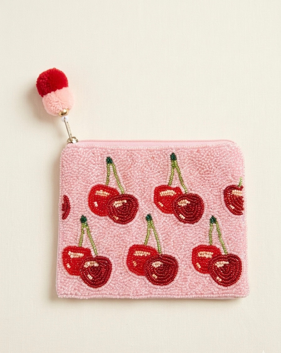 Cherries Beaded Pouch