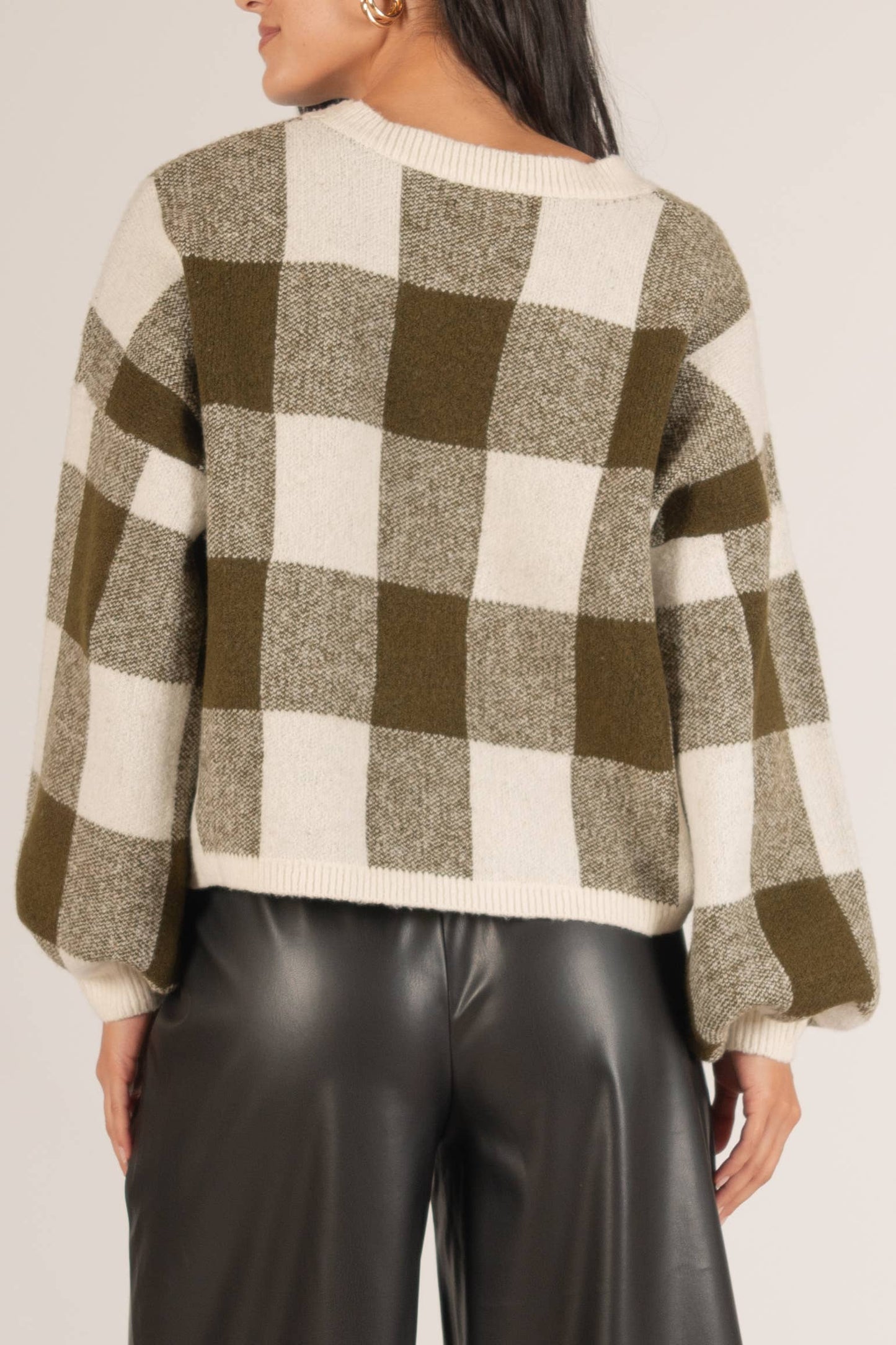 Plaid Oversized Sweater, Olive and Cream