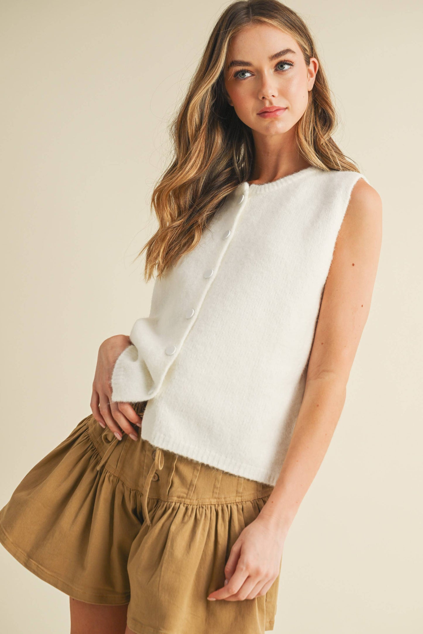 Button Sleeveless Top, Off-White