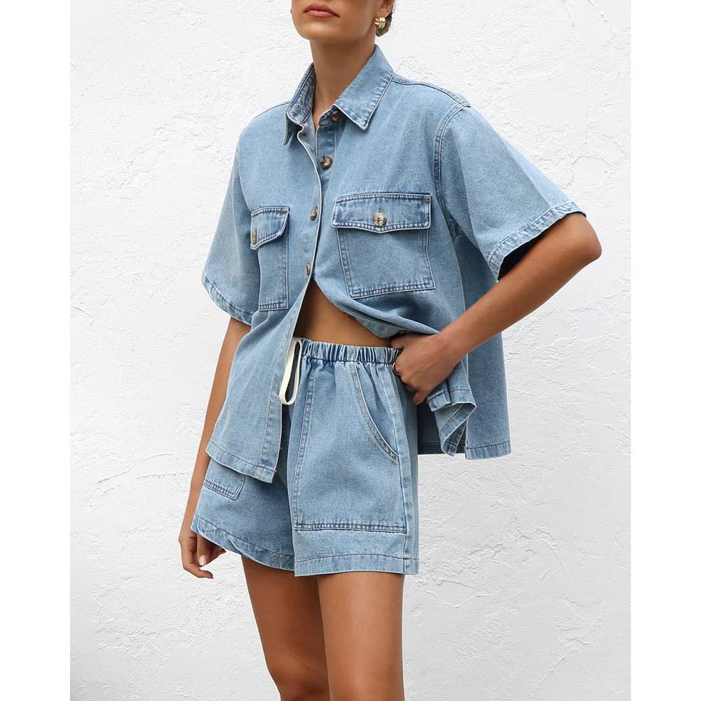 Short Sleeve and Denim Short Set