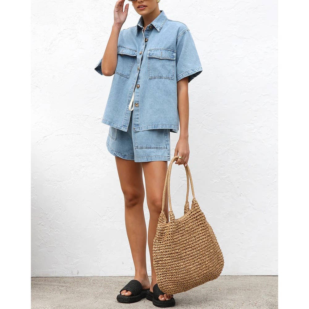 Short Sleeve and Denim Short Set