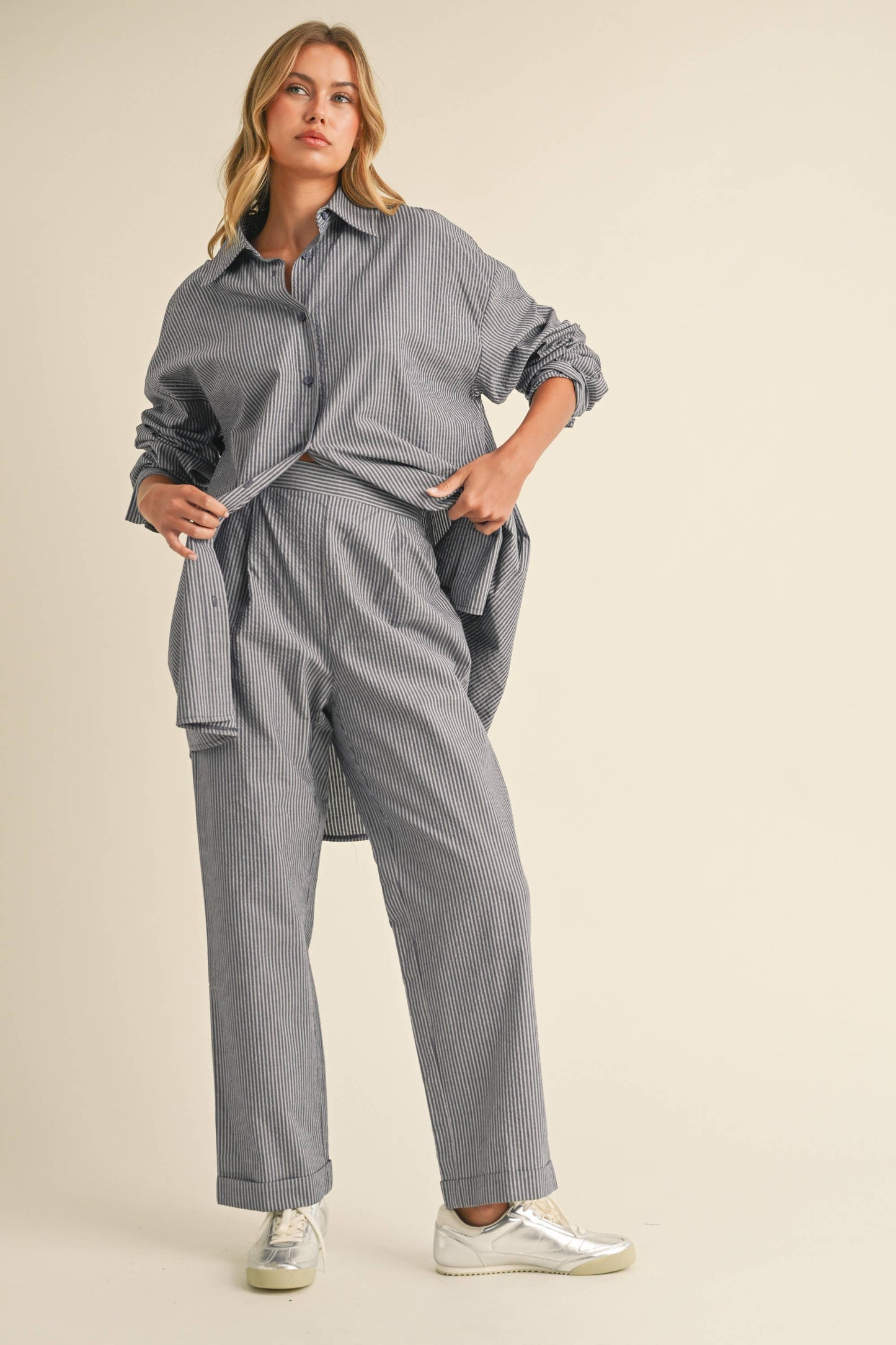 Oversized Pant Set, Blue and White