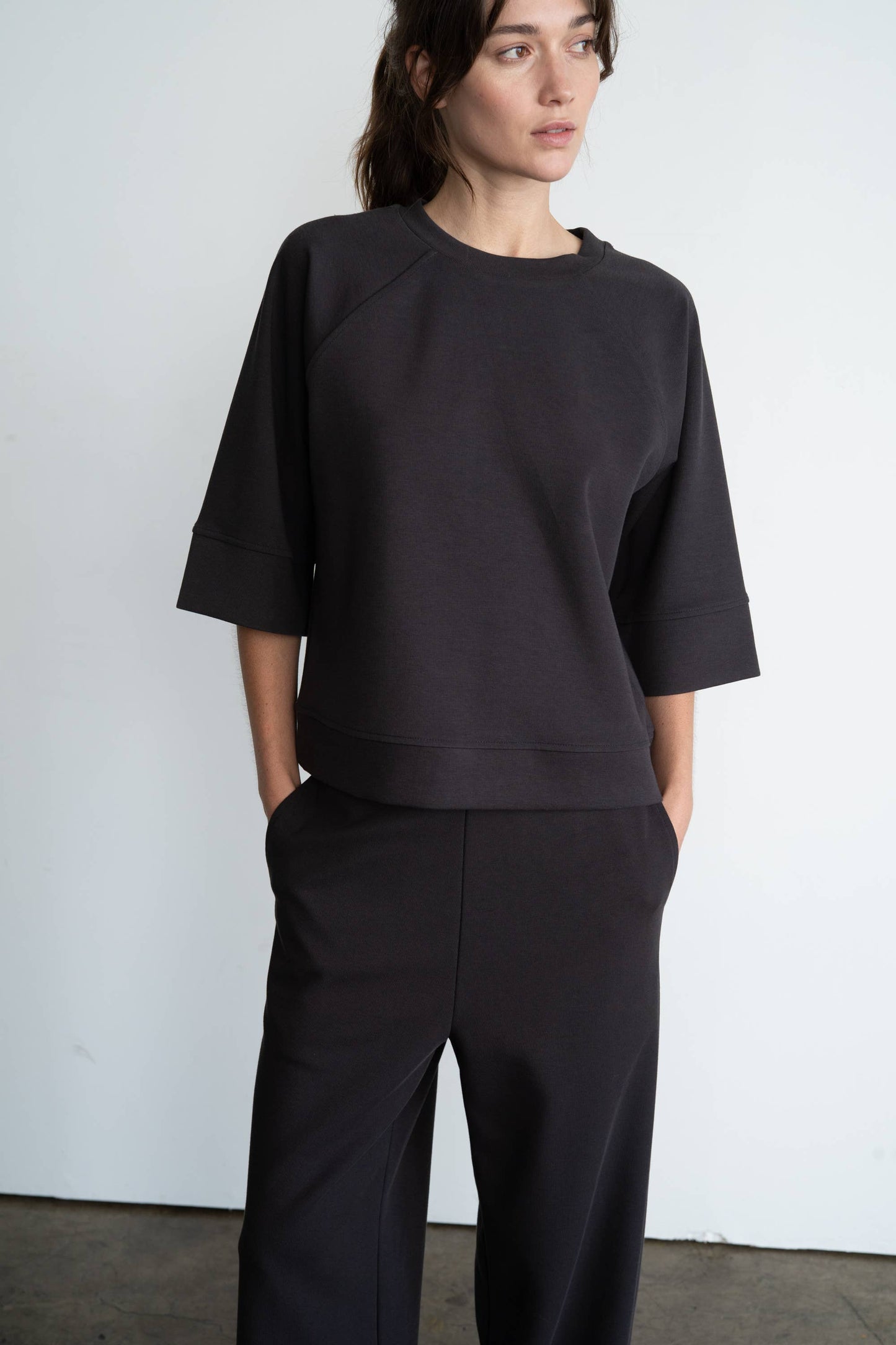 Raglan 3/4 Sleeve Pullover, Charcoal