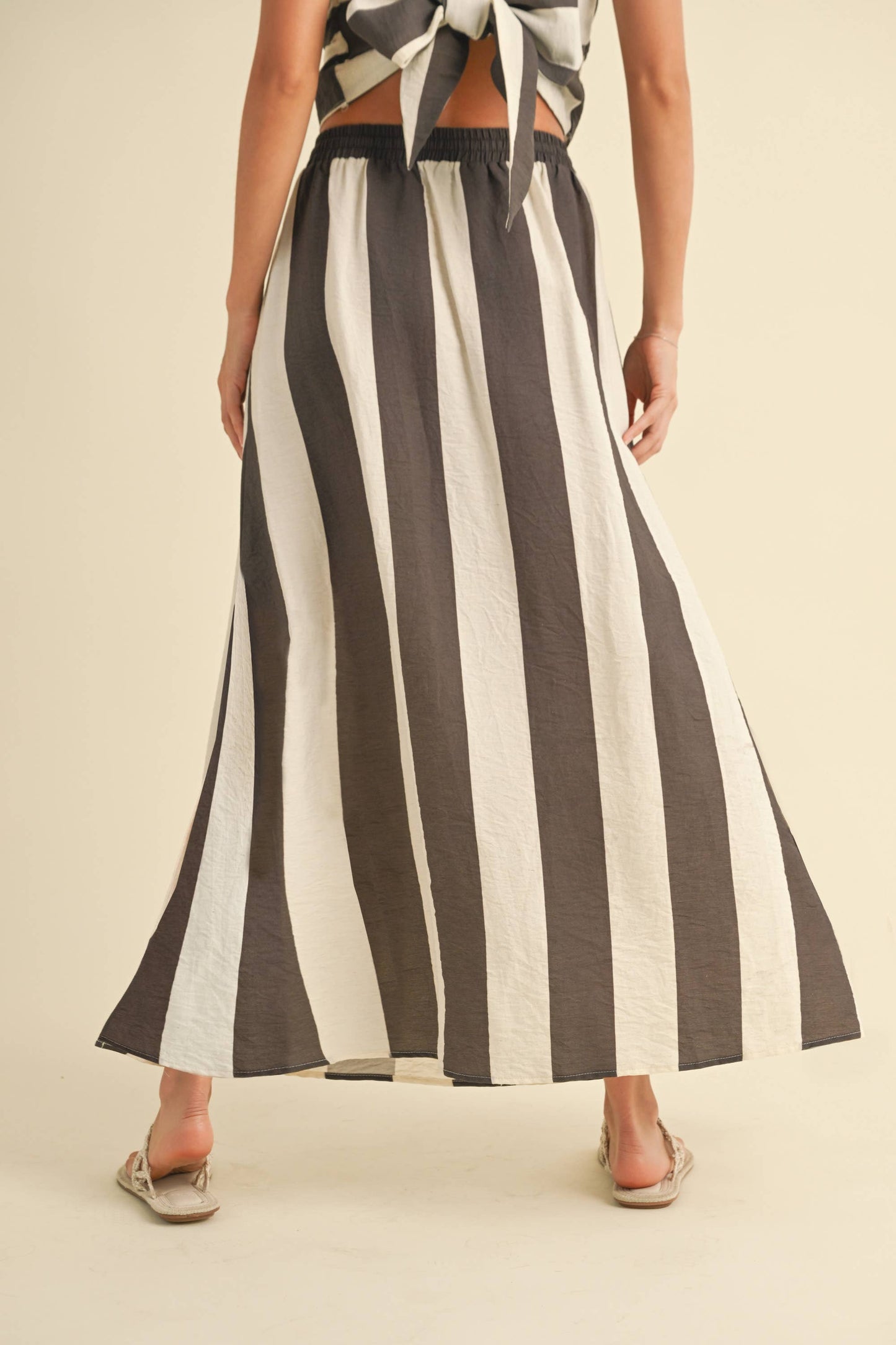 Wide-Stripe Skirt, Chocolate and White