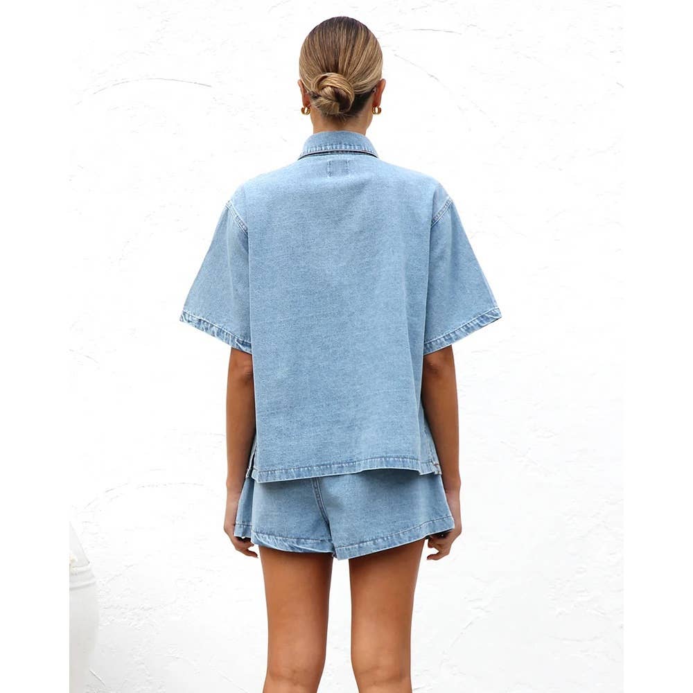 Short Sleeve and Denim Short Set