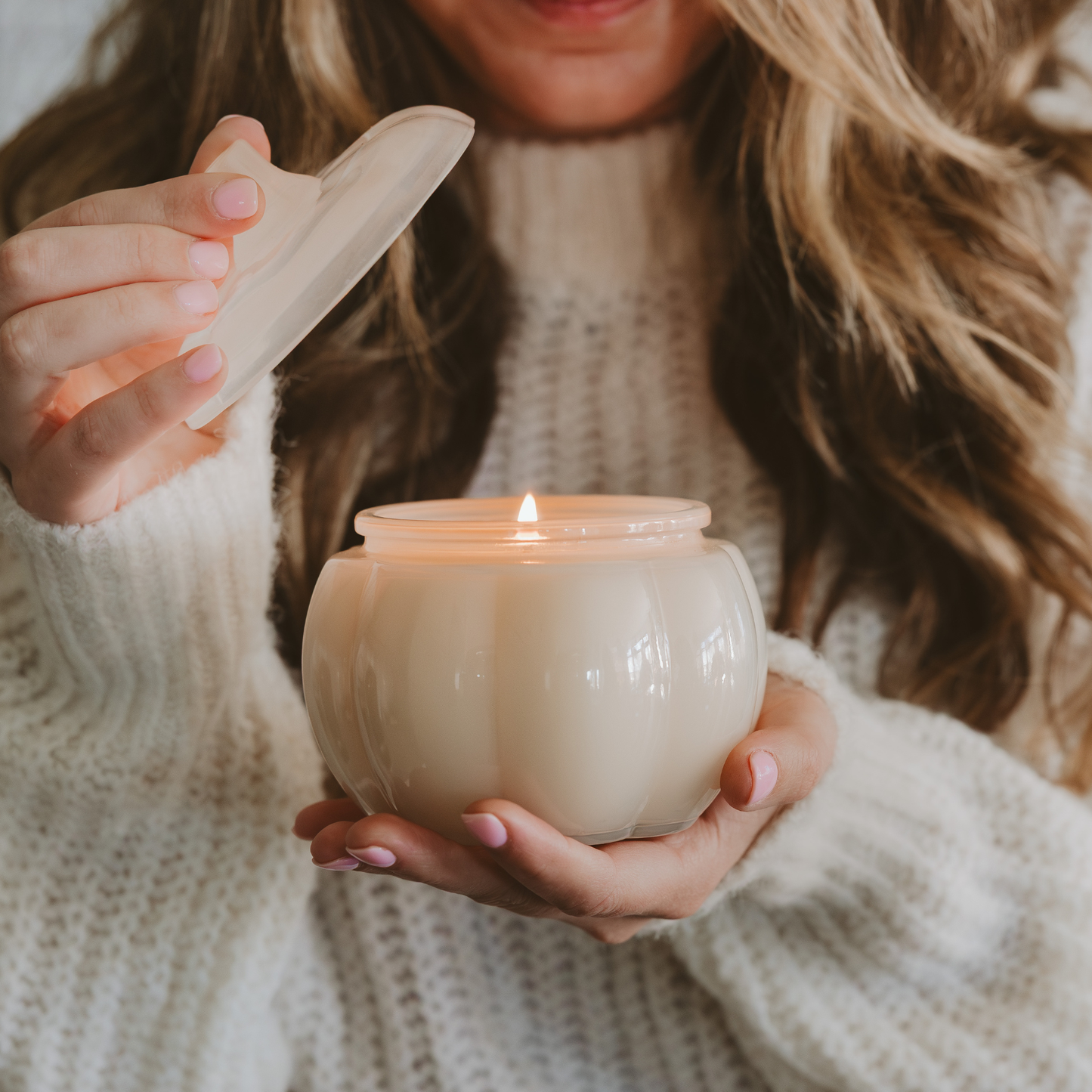 Warm and Cozy Candle, Pumpkin Jar, White
