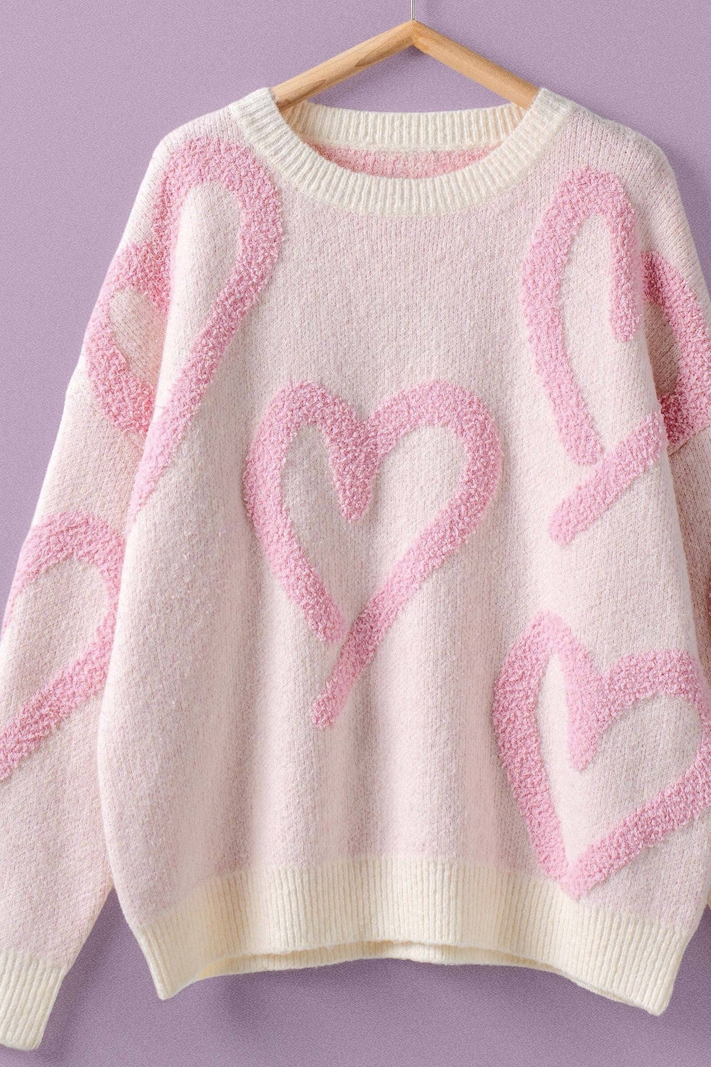 Textured Heart Crew Neck Pullover: IVORY
