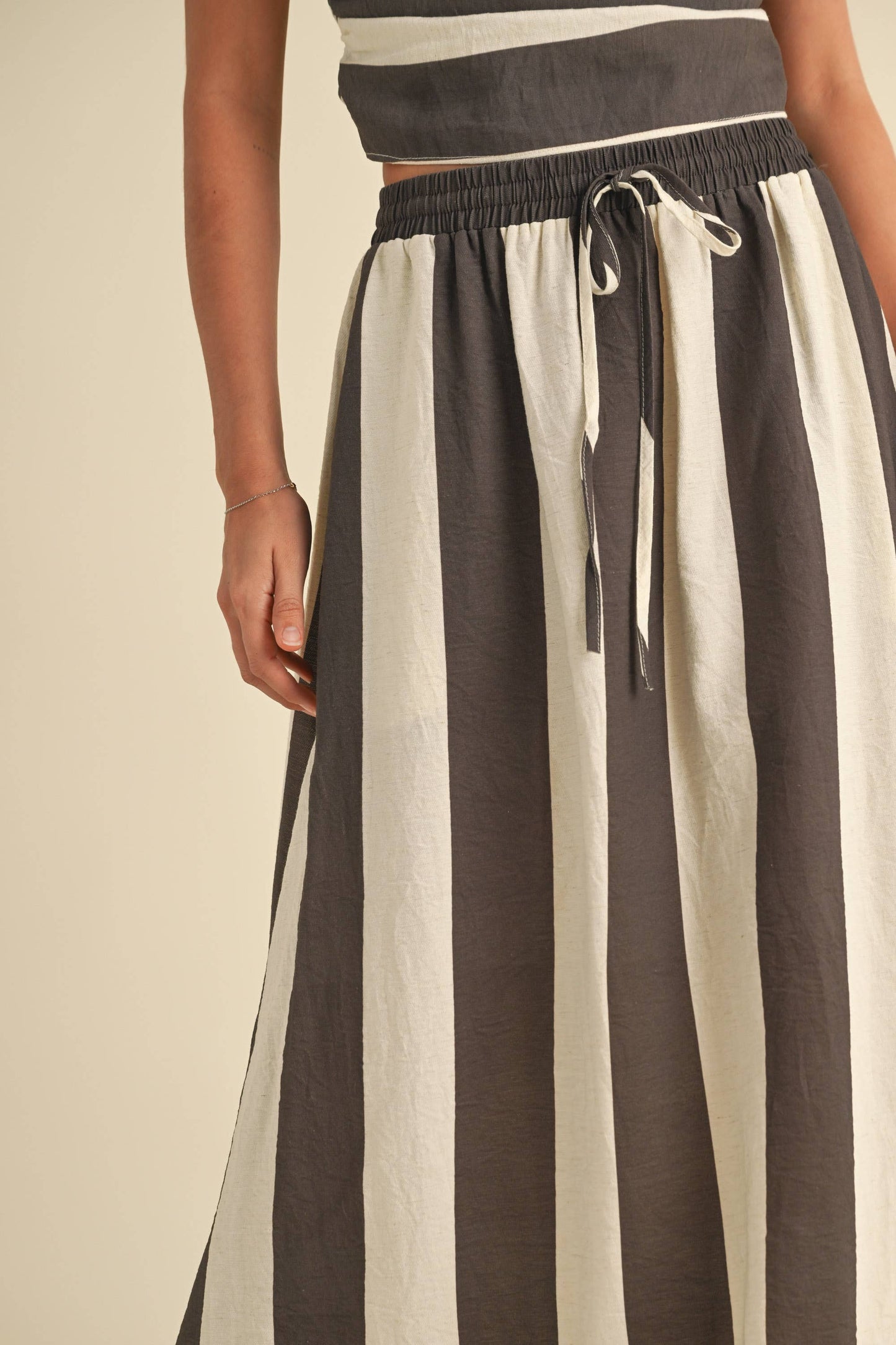 Wide-Stripe Skirt, Chocolate and White