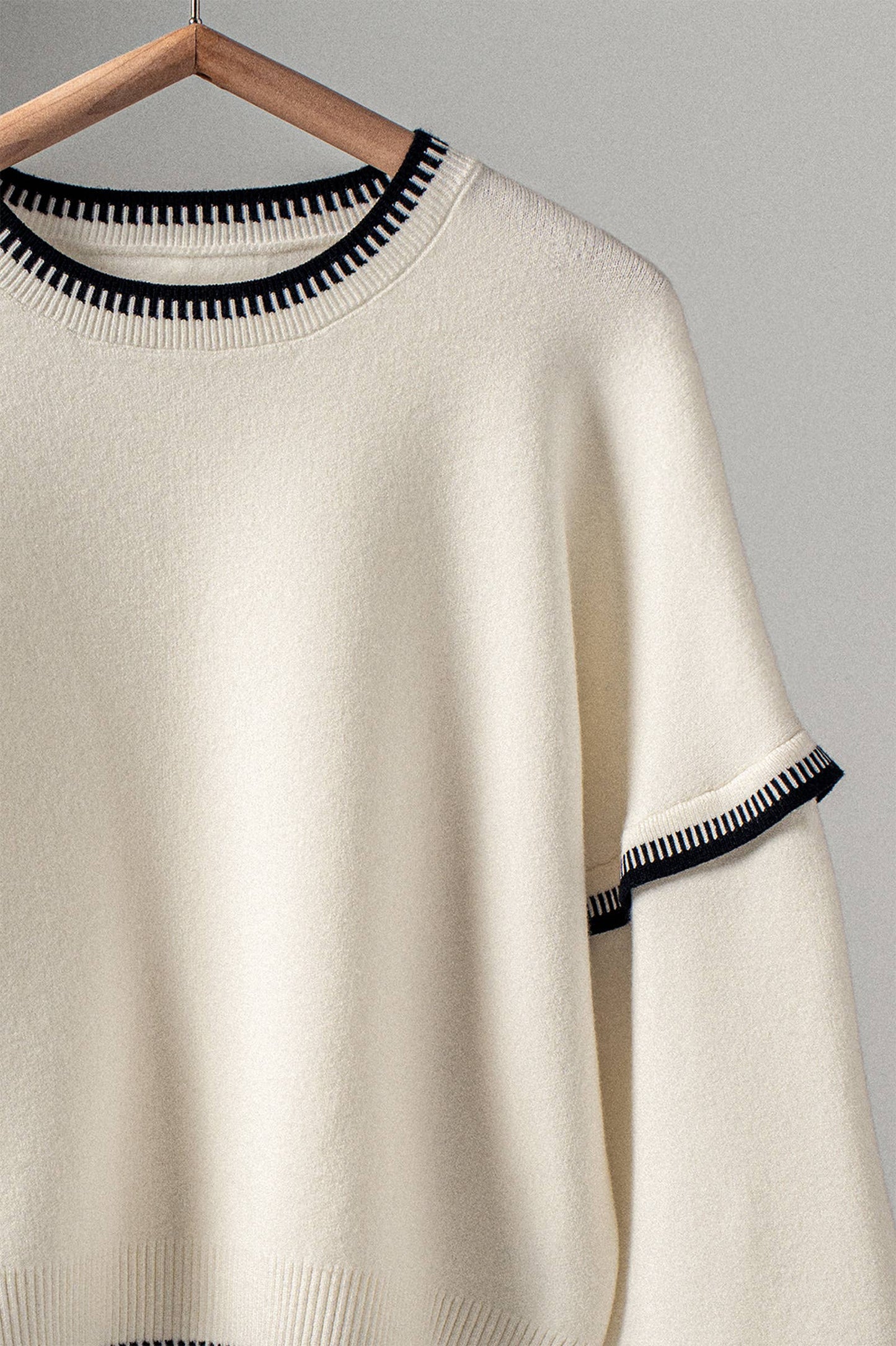 Western Contrast Trim Knit Top, Off White