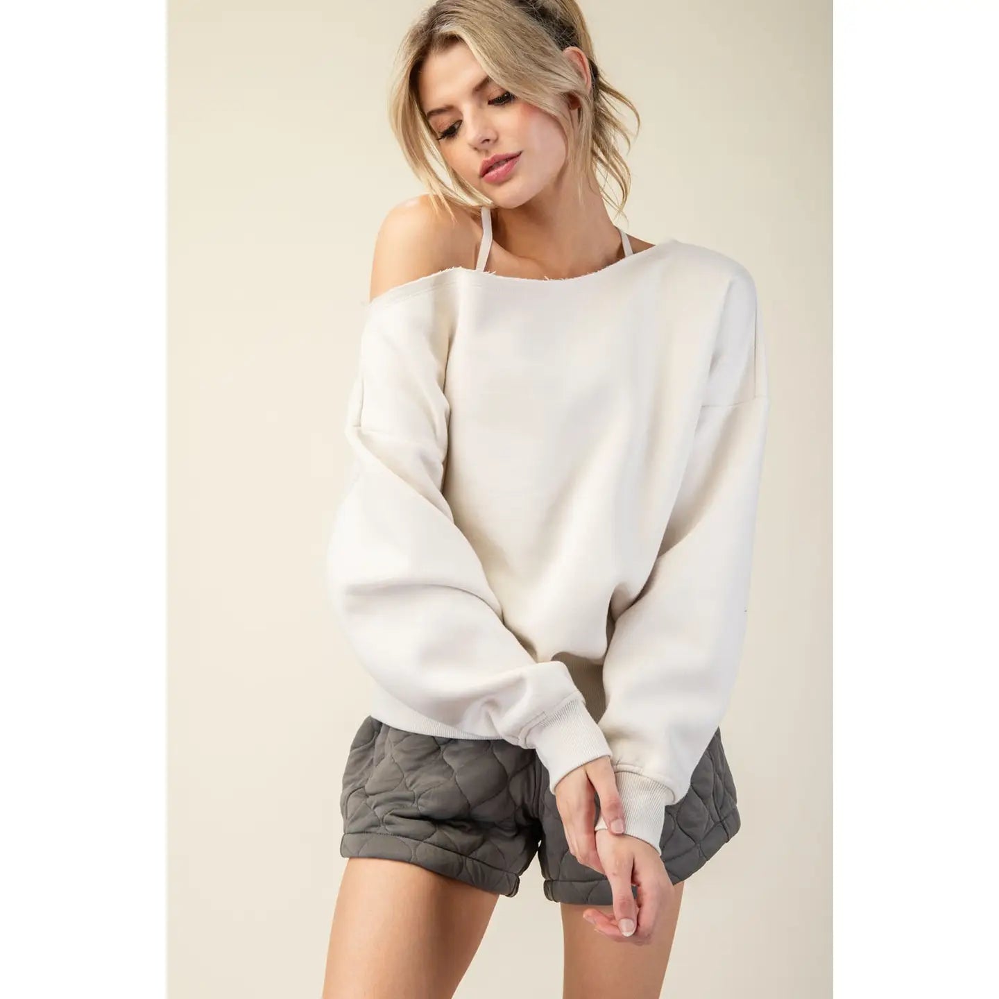 French Terry, Off The Shoulder, Bone