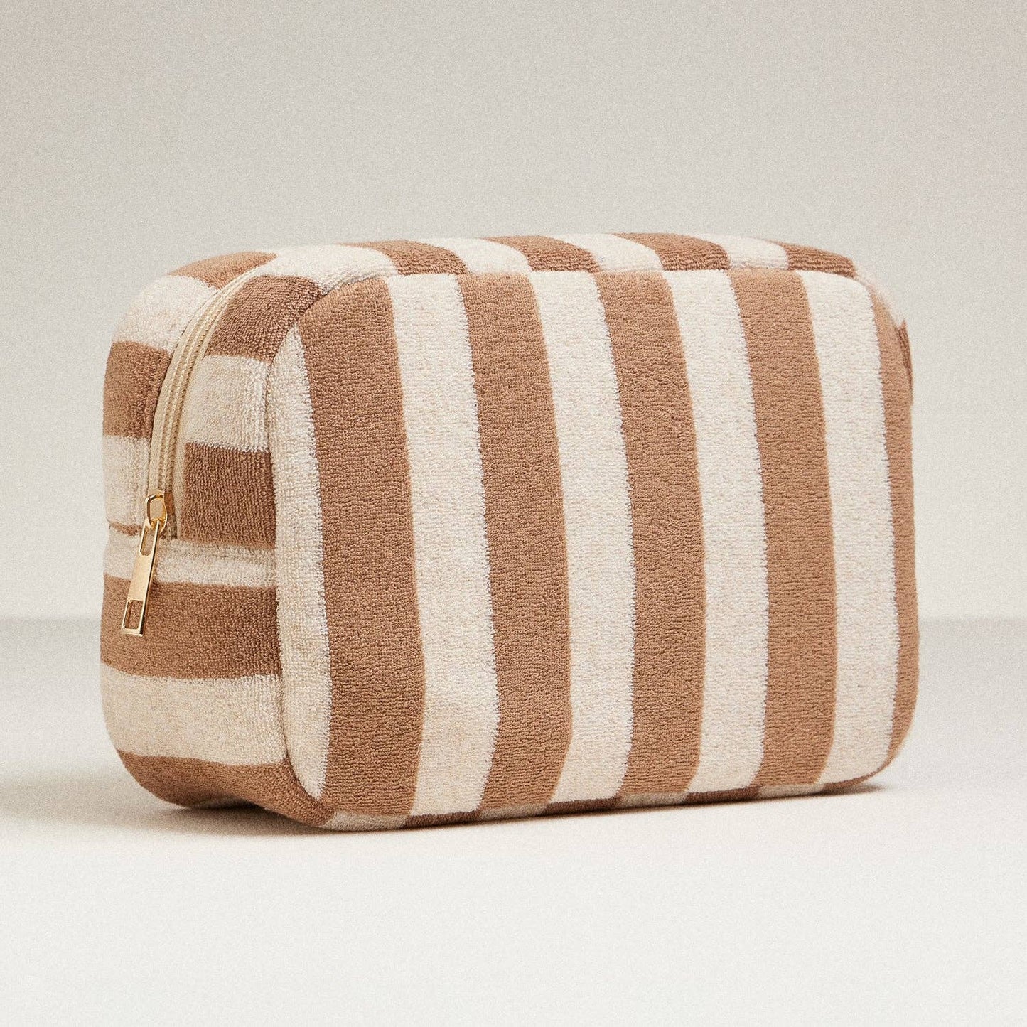 Terry Striped Pouch, Beige/Ivory
