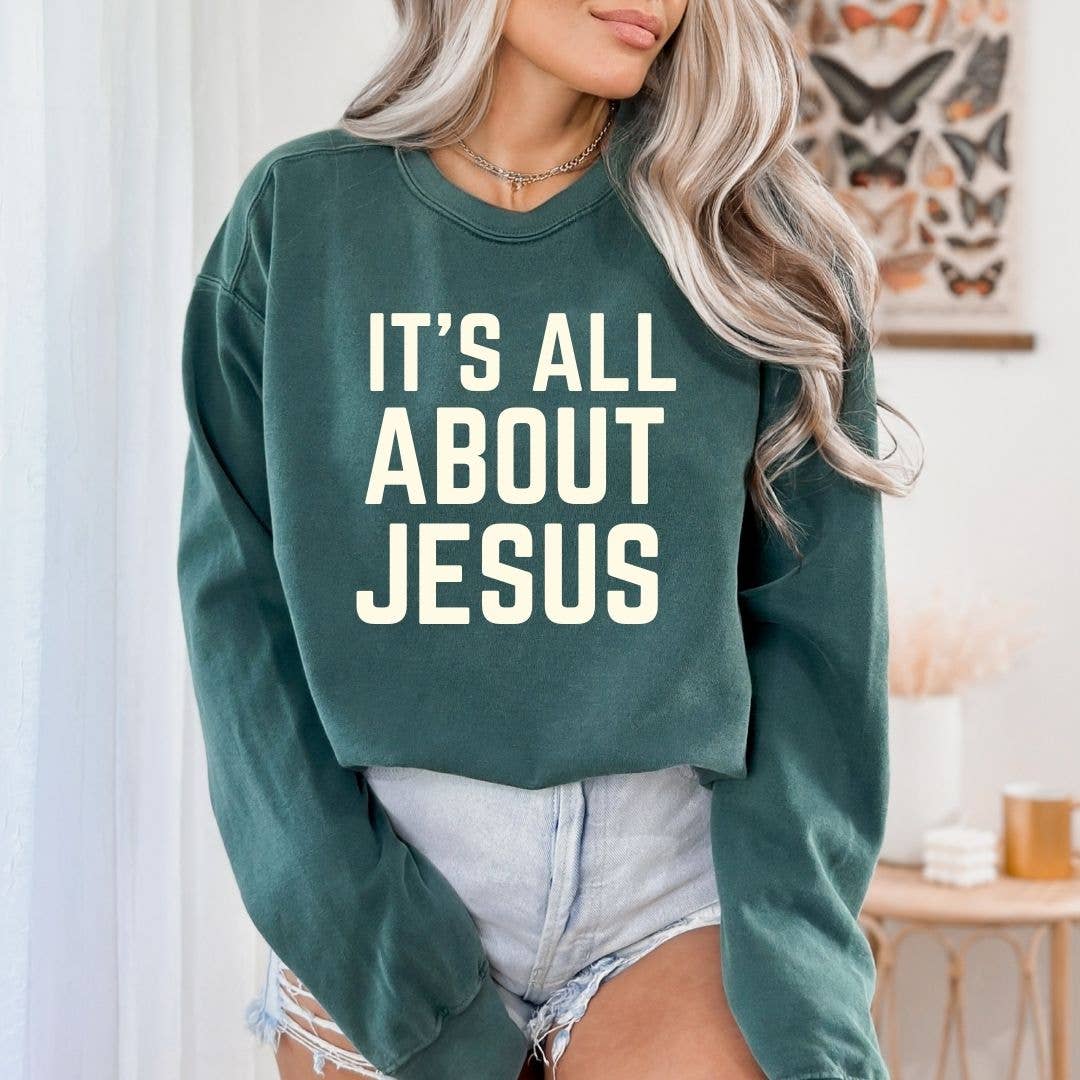 Christian Christmas Women Sweatshirt - It's All about Jesus: Red / 2XL