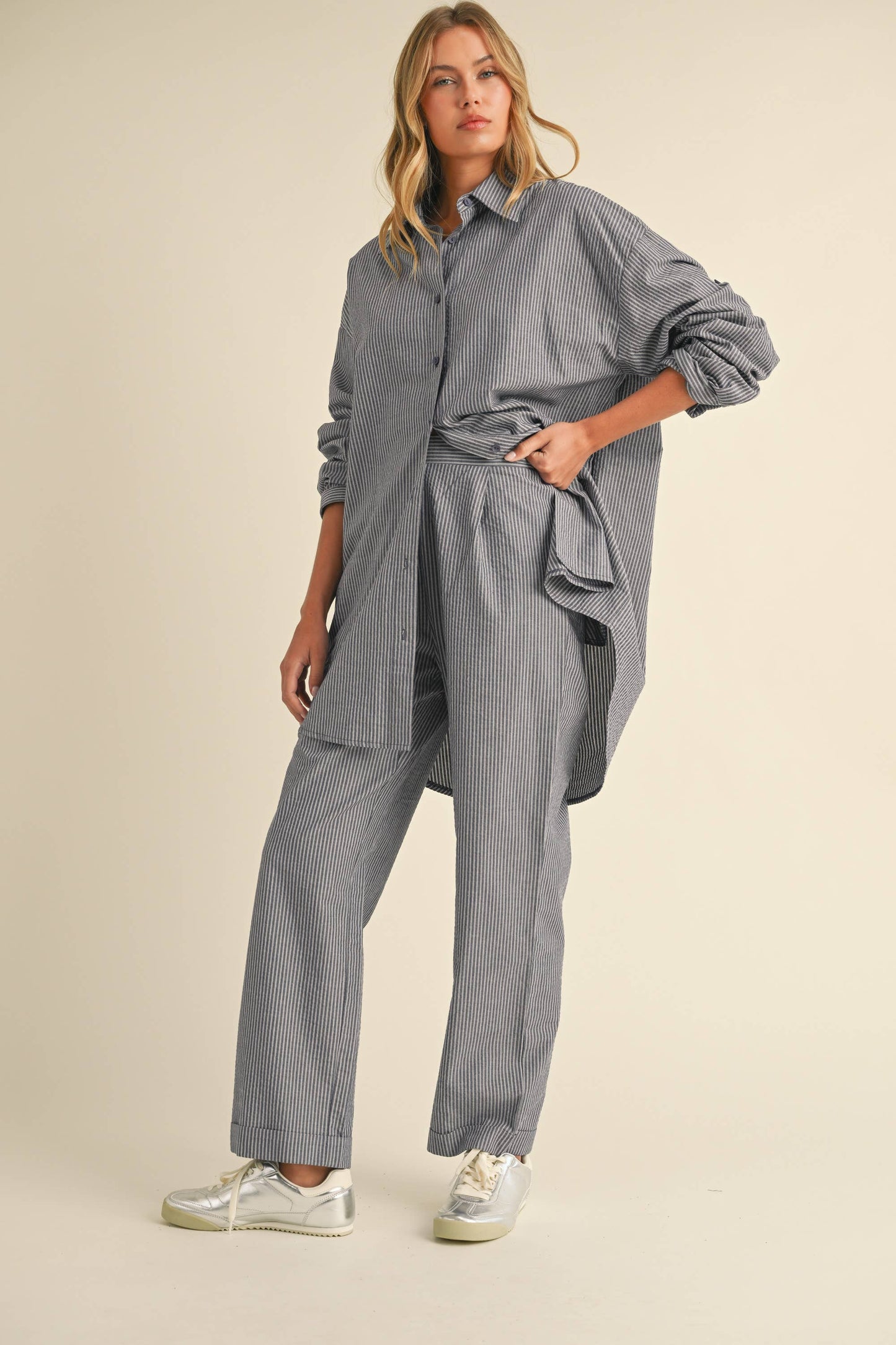 Oversized Pant Set, Blue and White